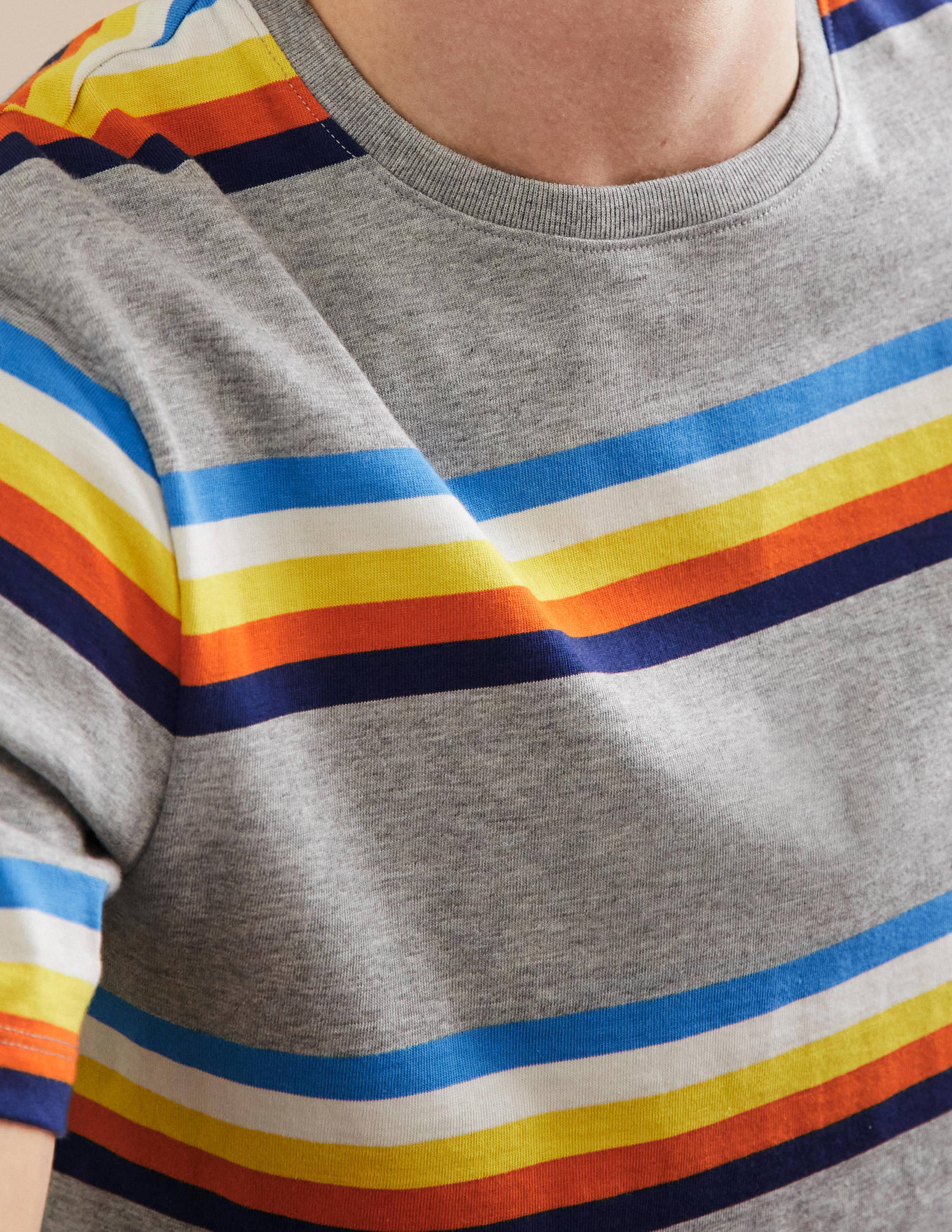 Classic Cotton T-shirt-Grey Marl Multi Stripe - Image 2