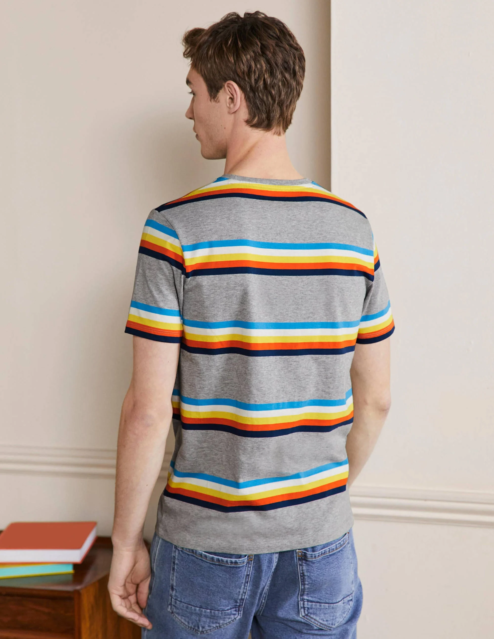 Classic Cotton T-shirt-Grey Marl Multi Stripe - Image 3