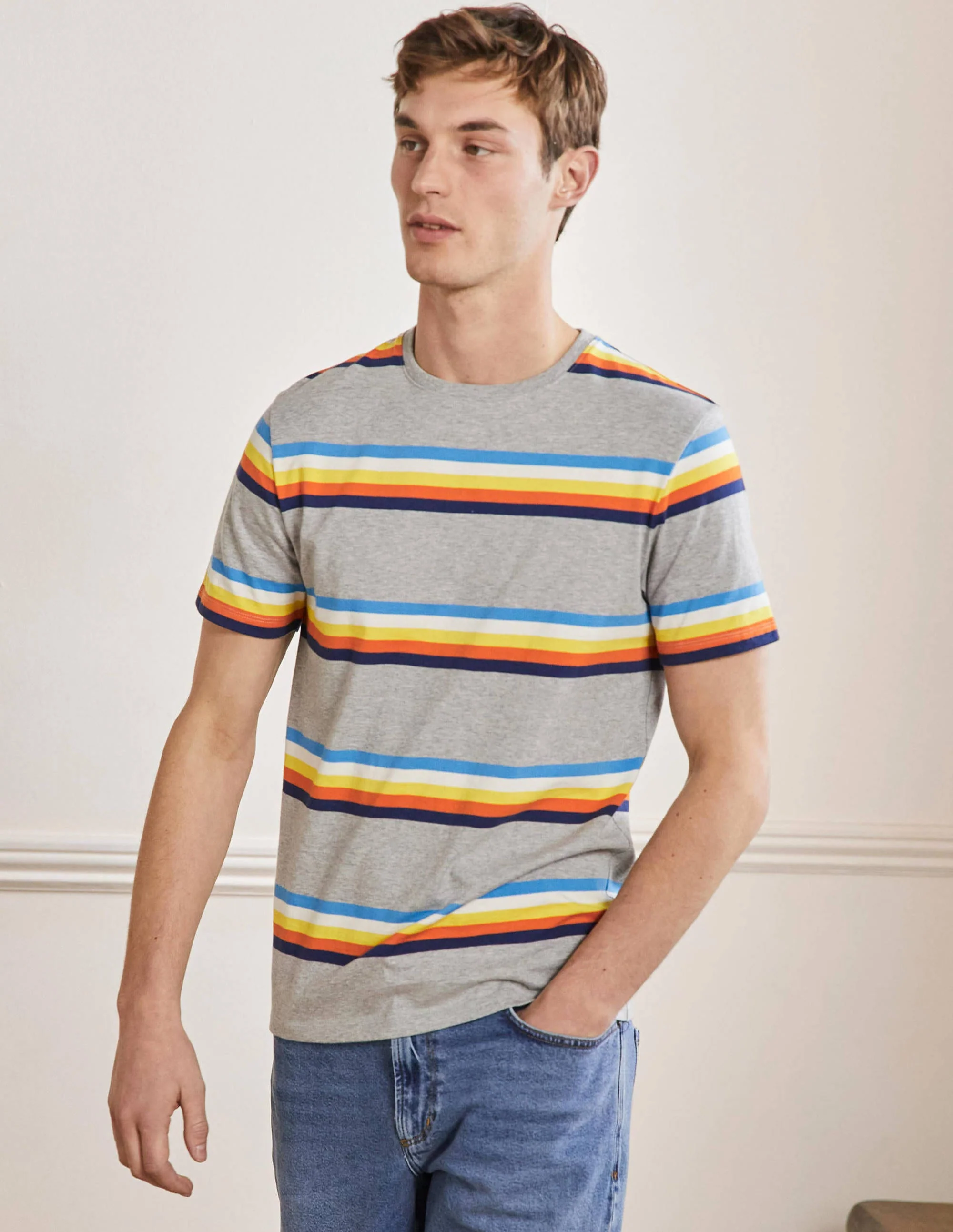 Classic Cotton T-shirt-Grey Marl Multi Stripe - Image 4