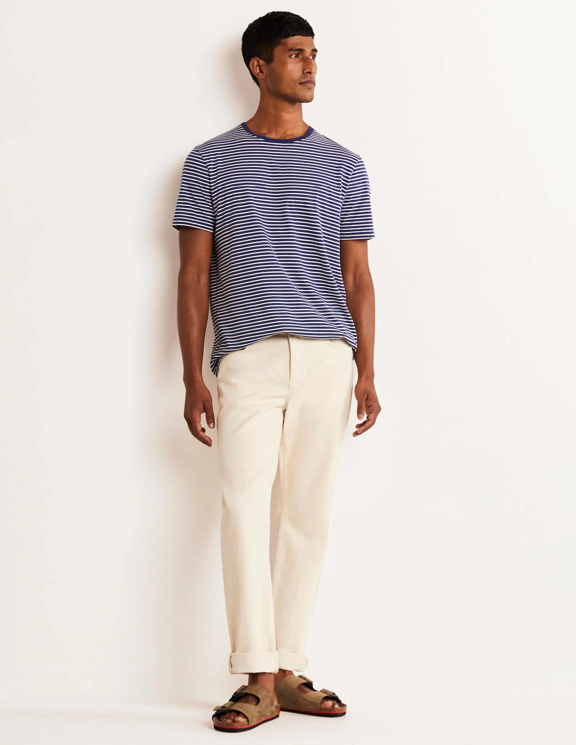 Classic Cotton T-shirt-Navy/Ivory Stripe - Image 4