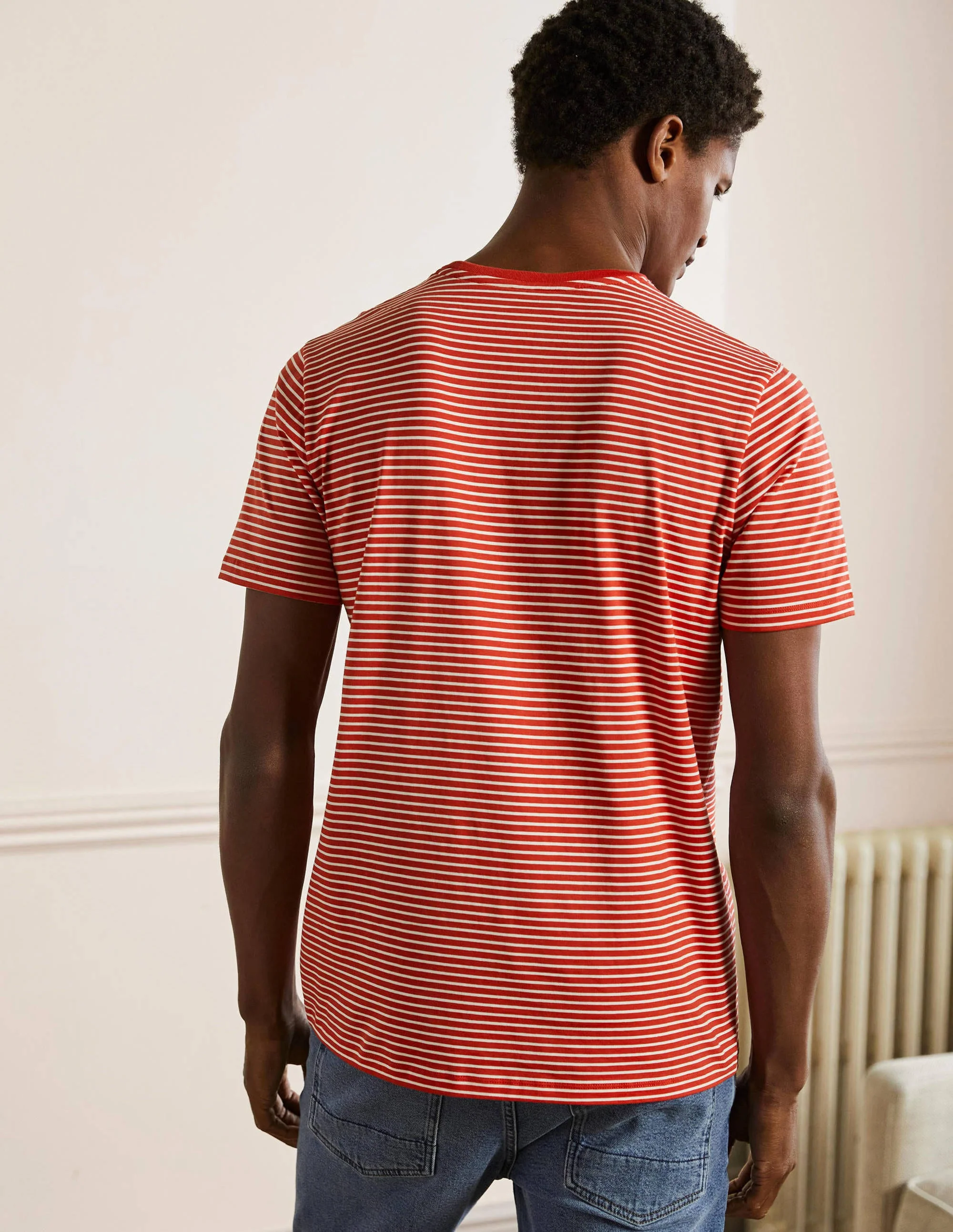 Classic Cotton T-shirt-Vintage Red/Snowdrop Stripe - Image 3