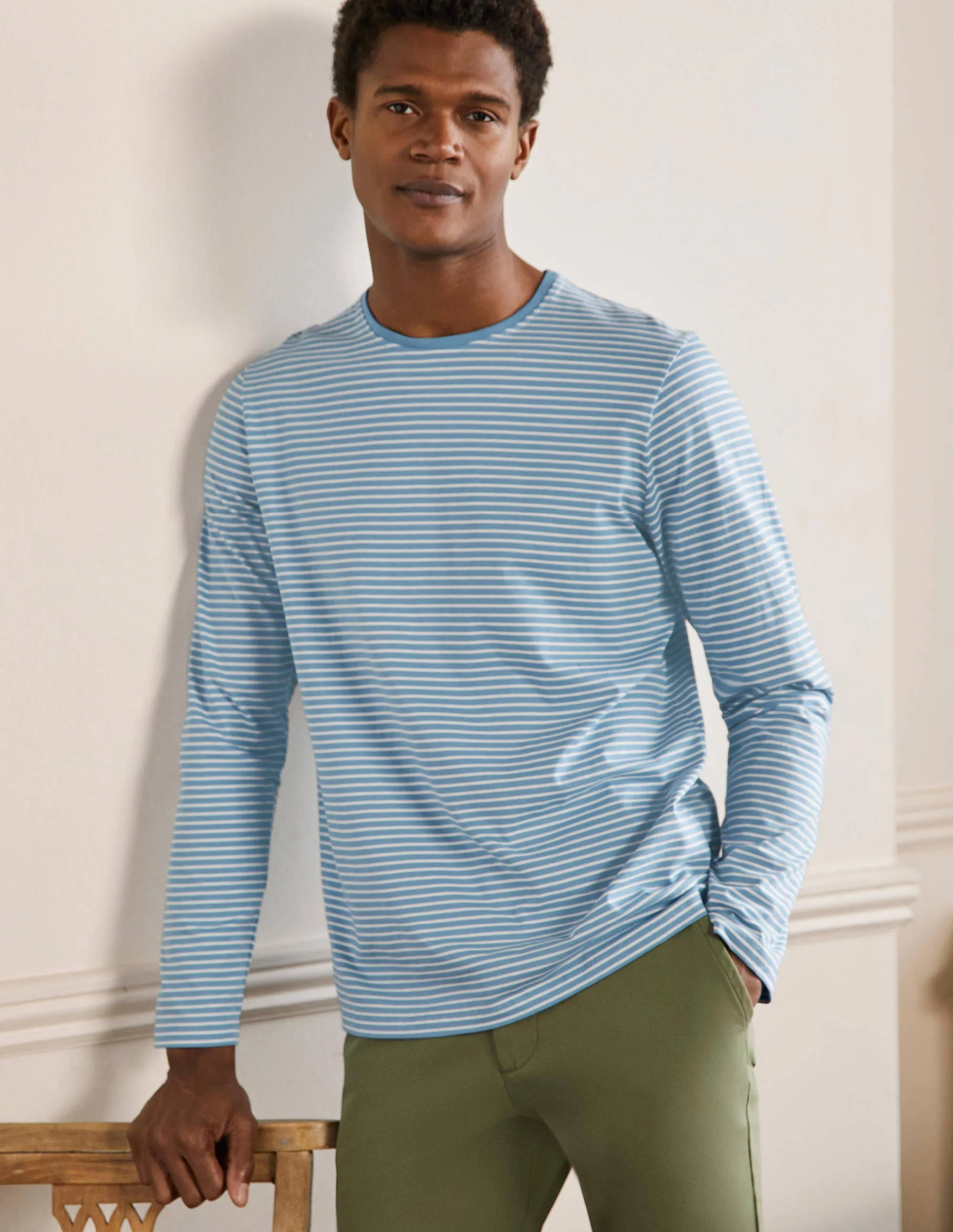Classic Long-Sleeved T-shirt-Lichen Blue/Snowdrop Stripe