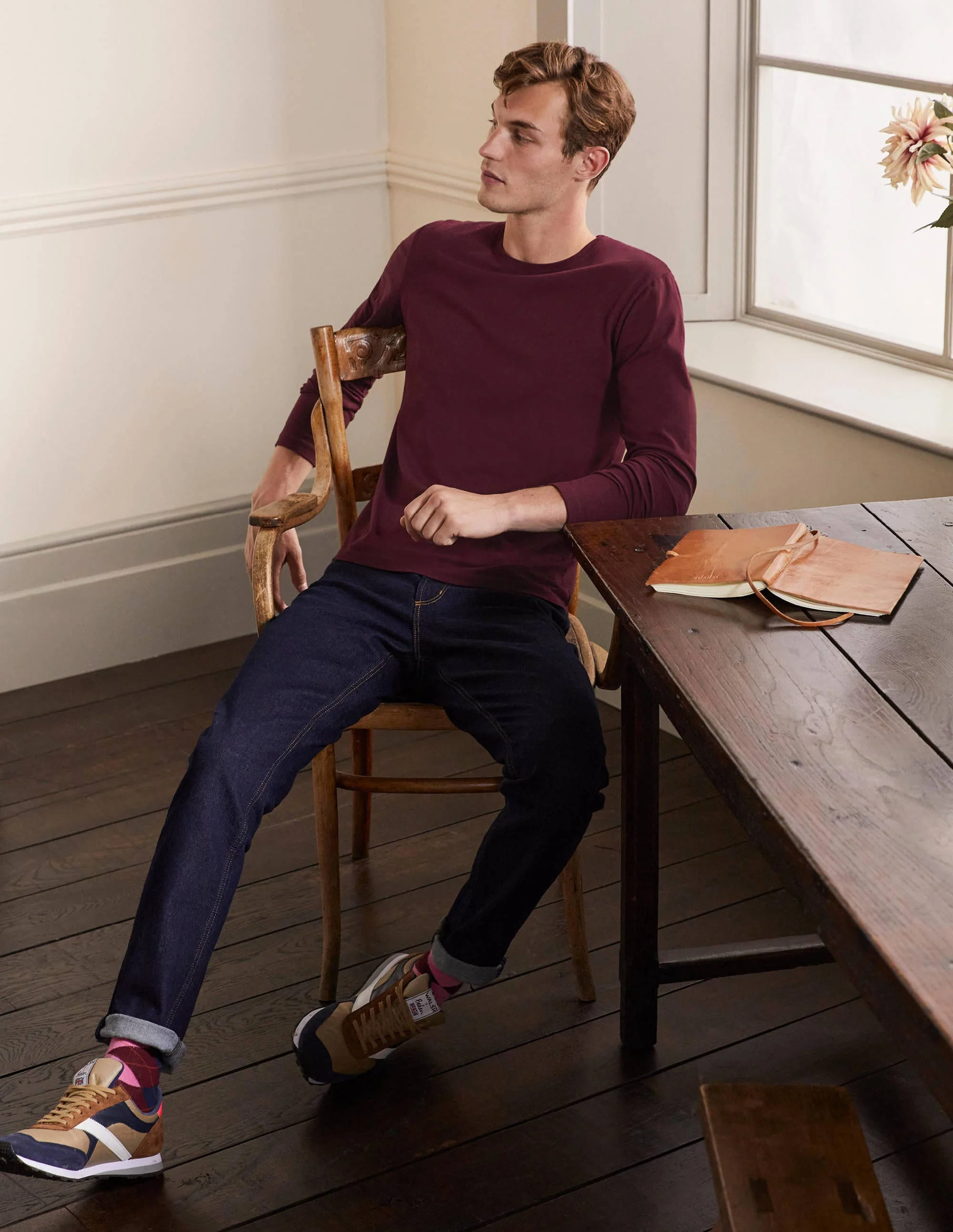 Classic Long-Sleeved T-shirt-Merlot Red - Image 2