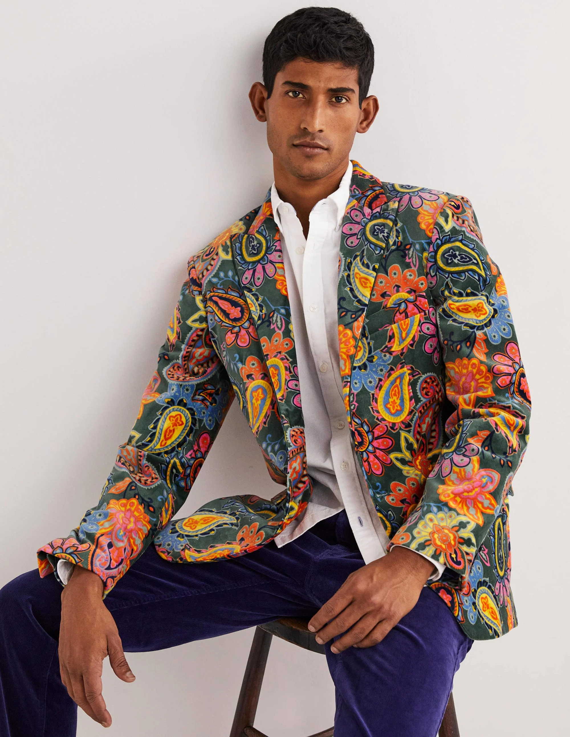 Classic Velvet Printed Blazer-Trekking Green Paisley - Image 5