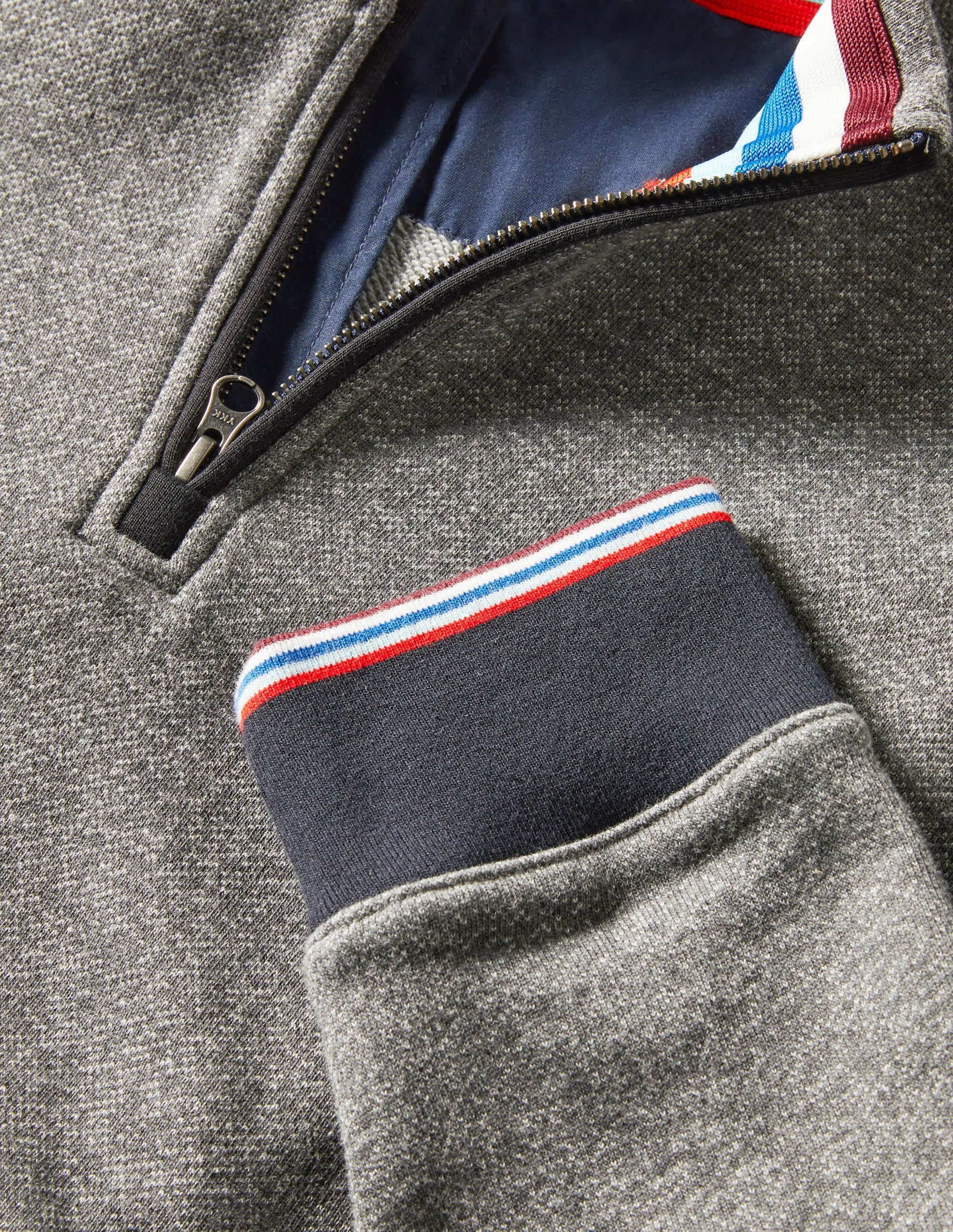Colourblock Half-Zip Top-Charcoal Marl/Navy Side Stripe - Image 5
