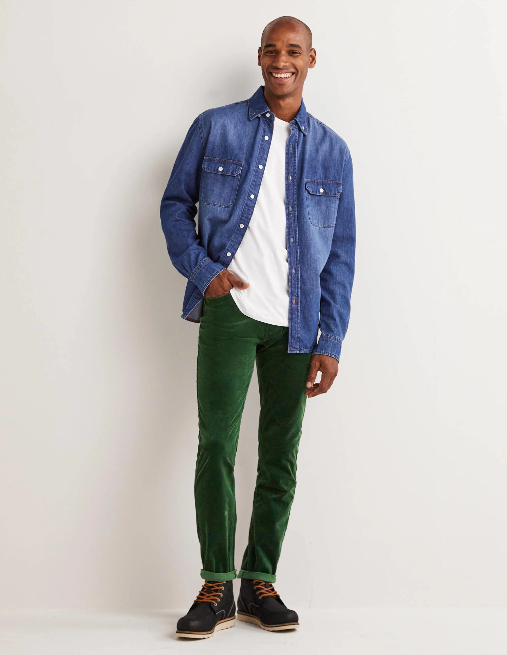 Cord Five Pocket Pants-Forest Green