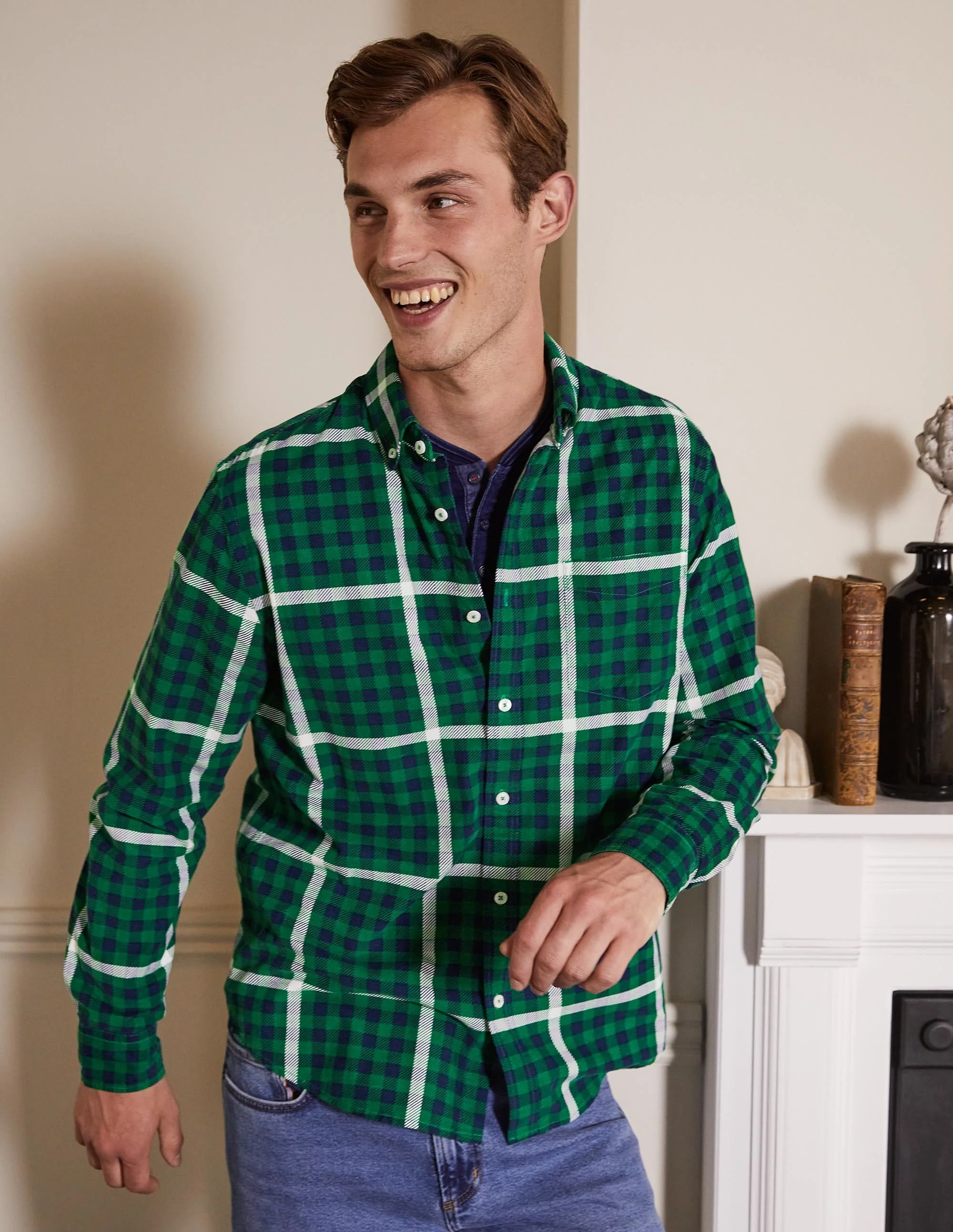 Cord Shirt-Garden Green/Space Blue Check - Image 2