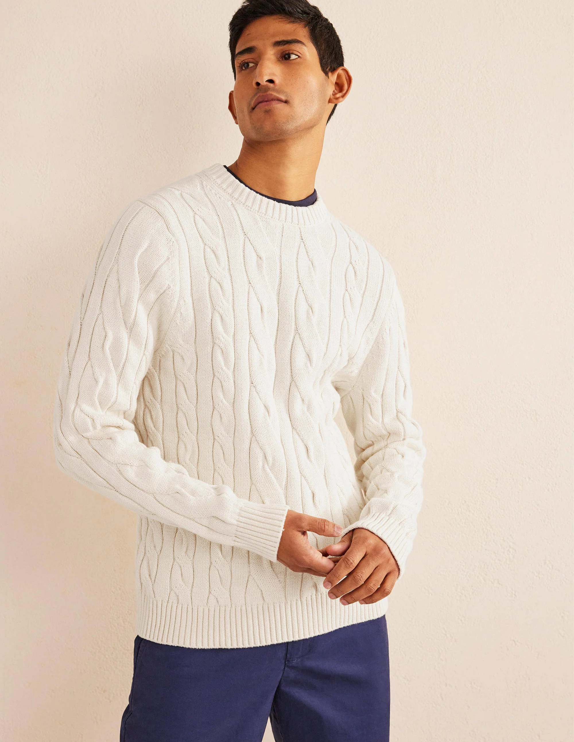 Cotton Cable Crew Neck-Pistachio Shell