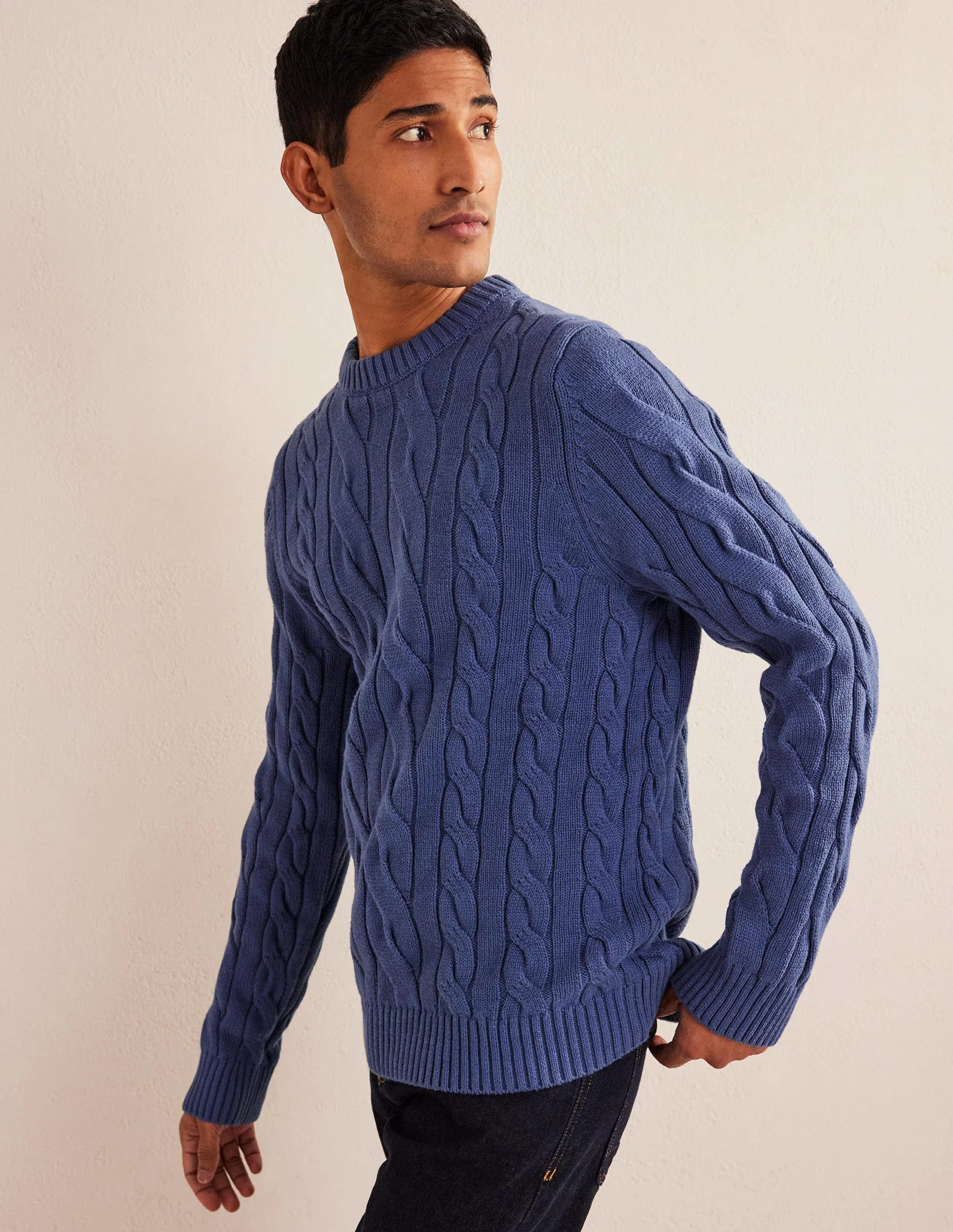 Cotton Cable Crew Neck-True Navy - Image 4