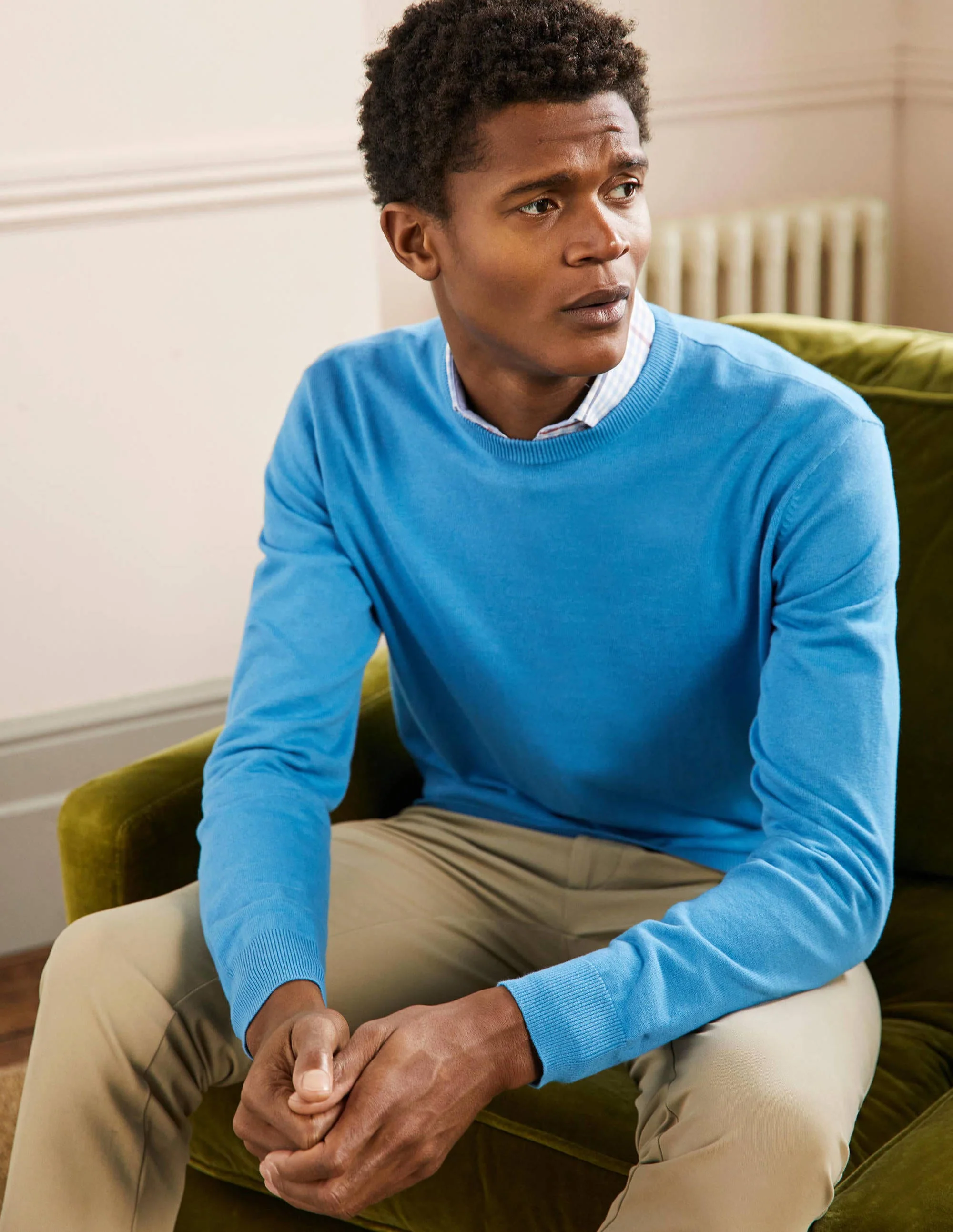 Cotton Cashmere Crew Neck-Blithe Melange