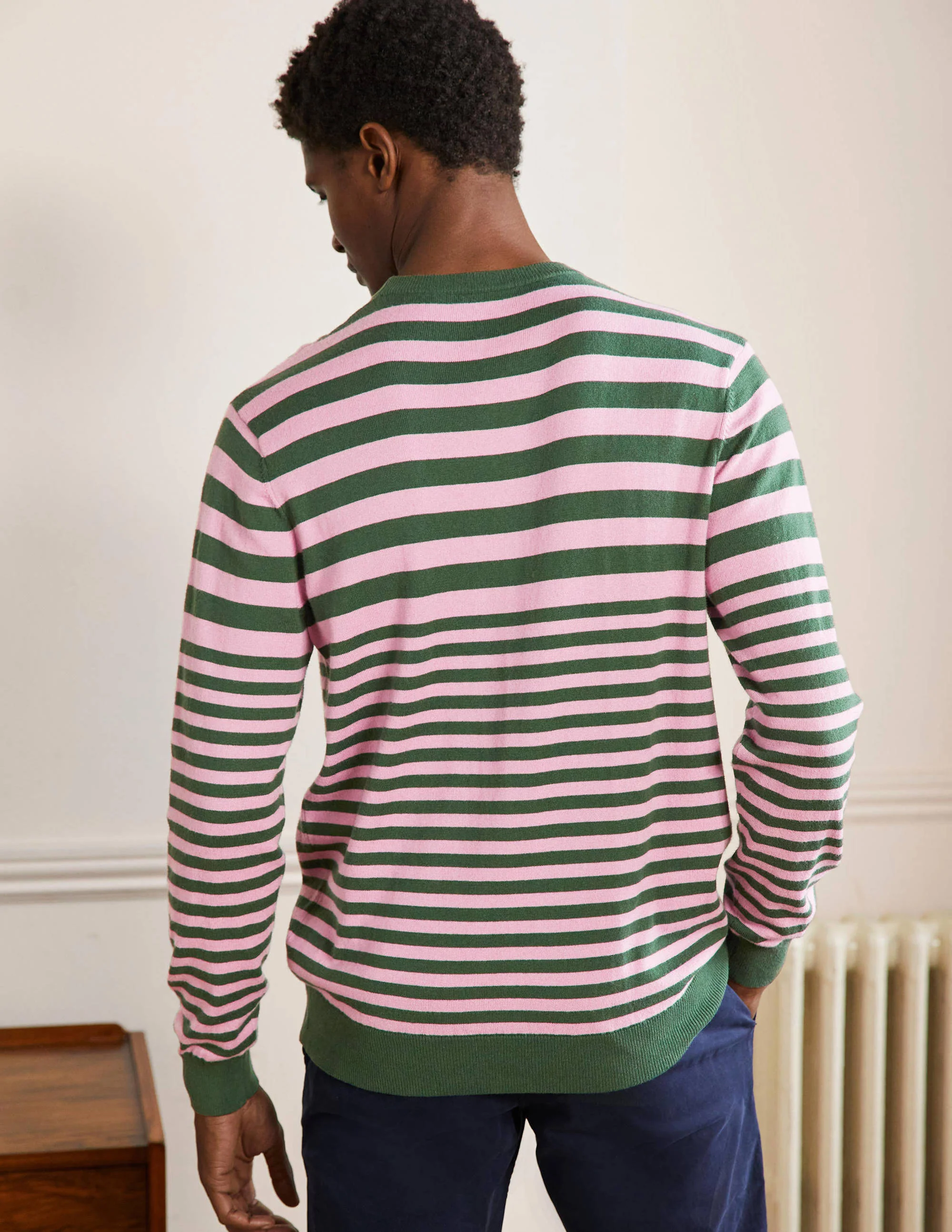 Cotton Cashmere Crew Neck-Cool Violet/Park Green Stripe - Image 3