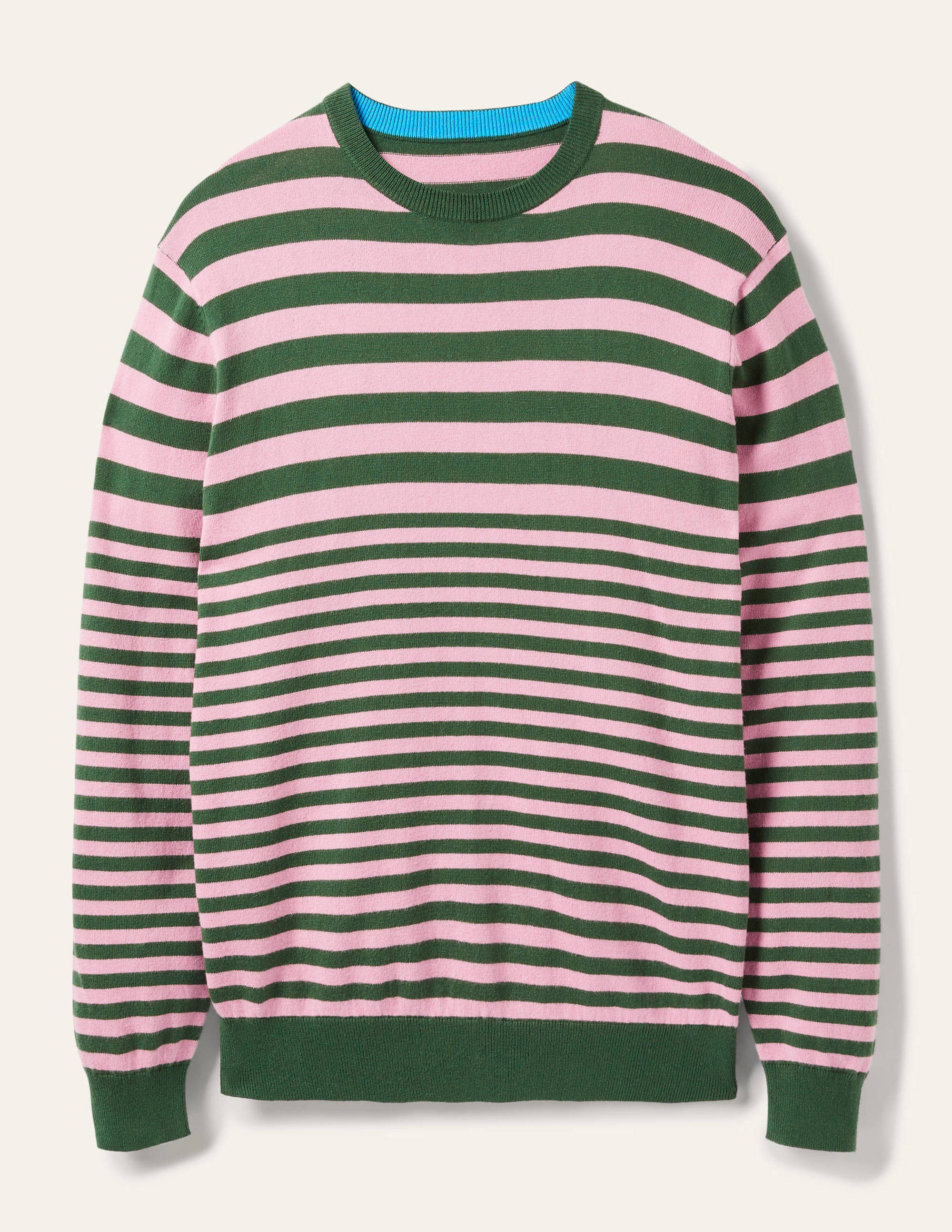 Cotton Cashmere Crew Neck-Cool Violet/Park Green Stripe - Image 6