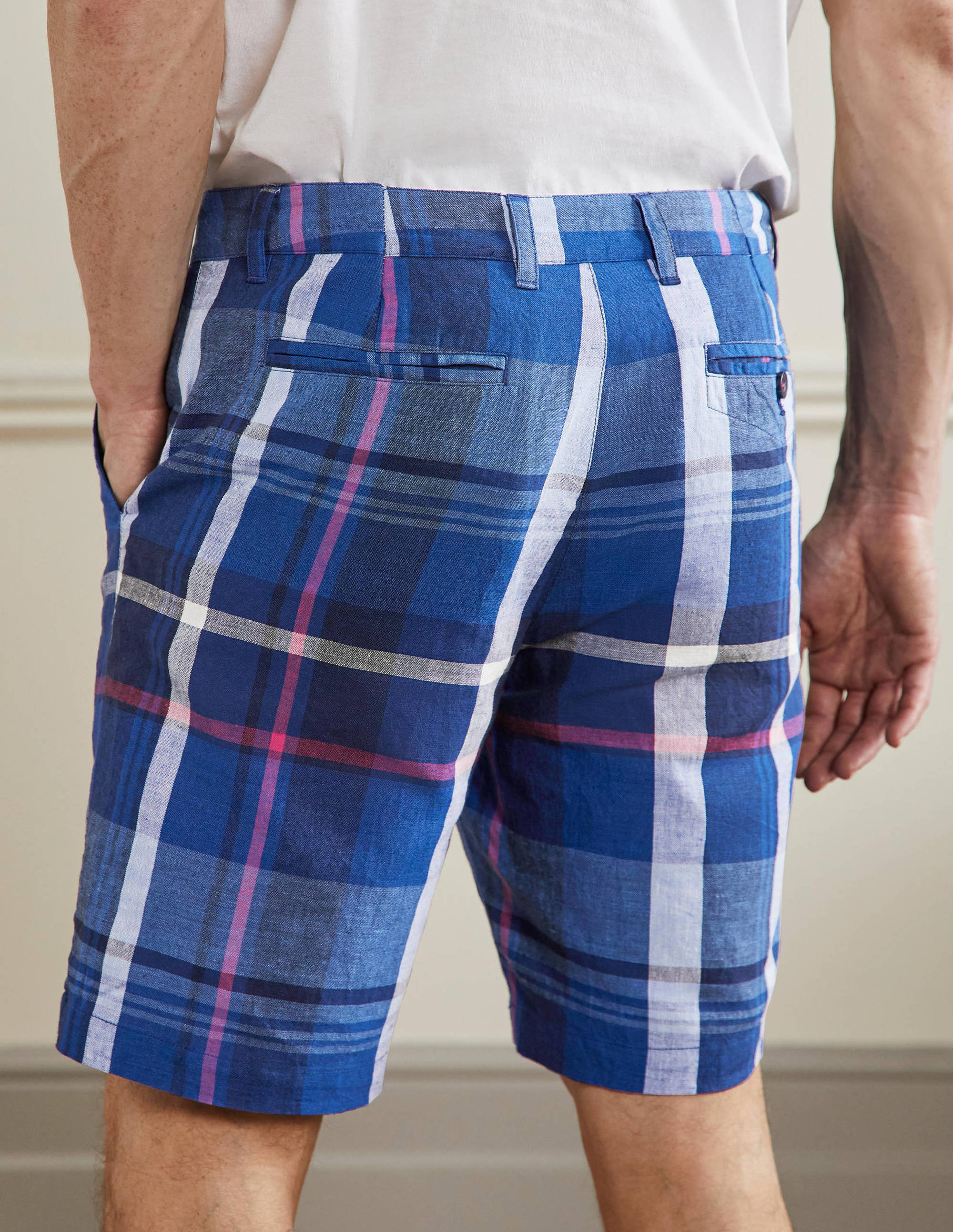 Cotton Linen Short-Presidential Blue Check - Image 3