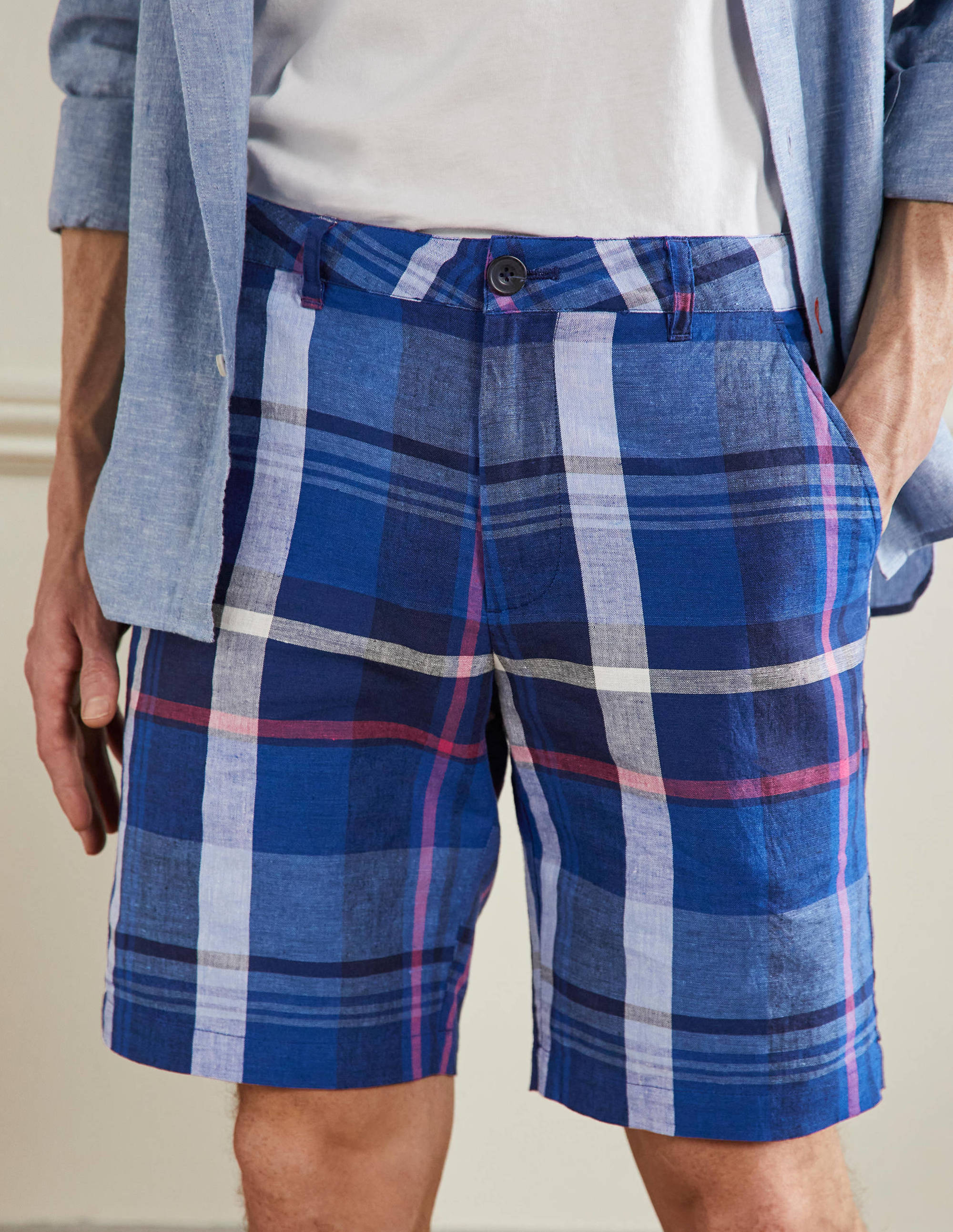 Cotton Linen Short-Presidential Blue Check - Image 5