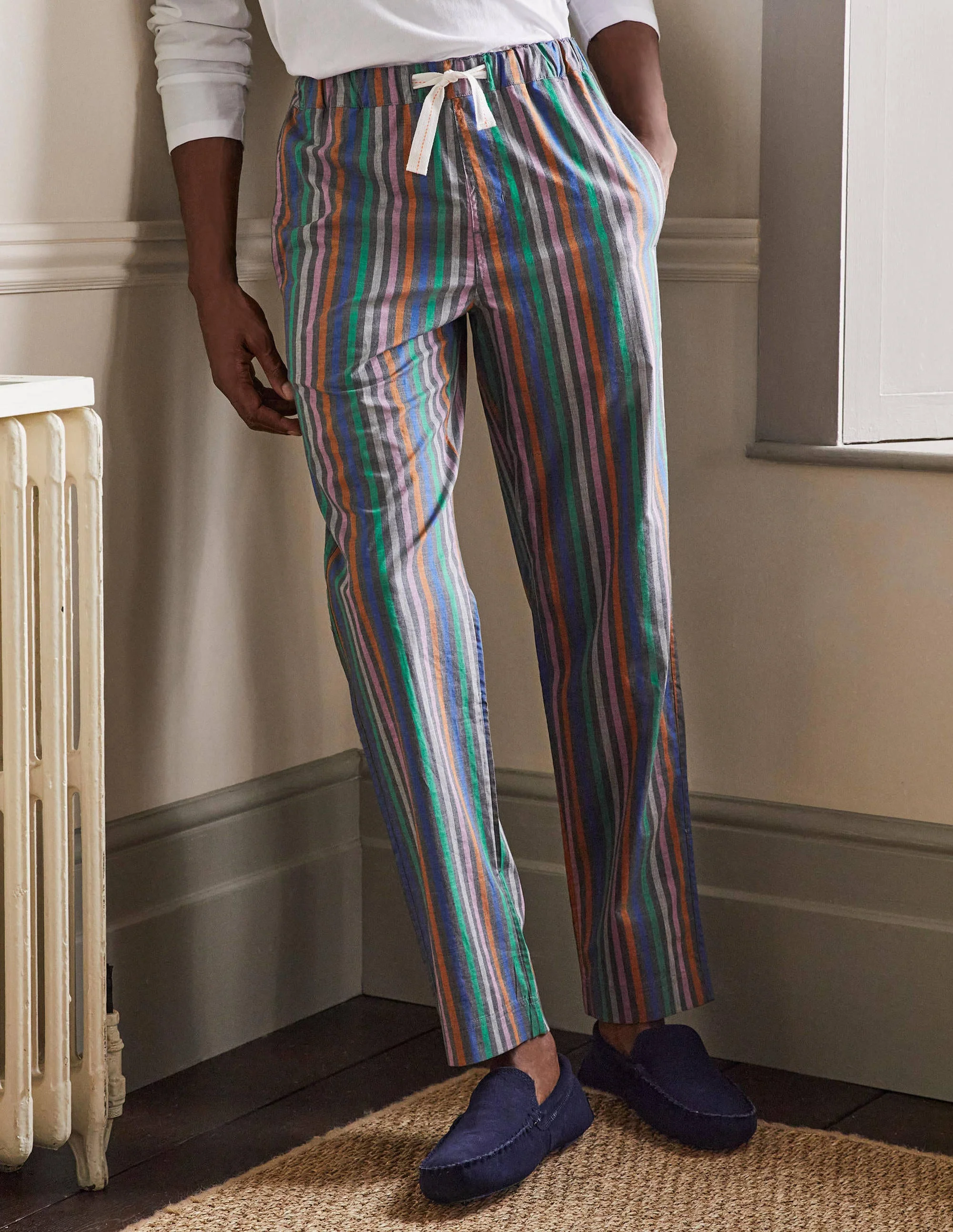 Cotton Poplin Pajama Bottoms-Charcoal Marl Multi Stripe - Image 4