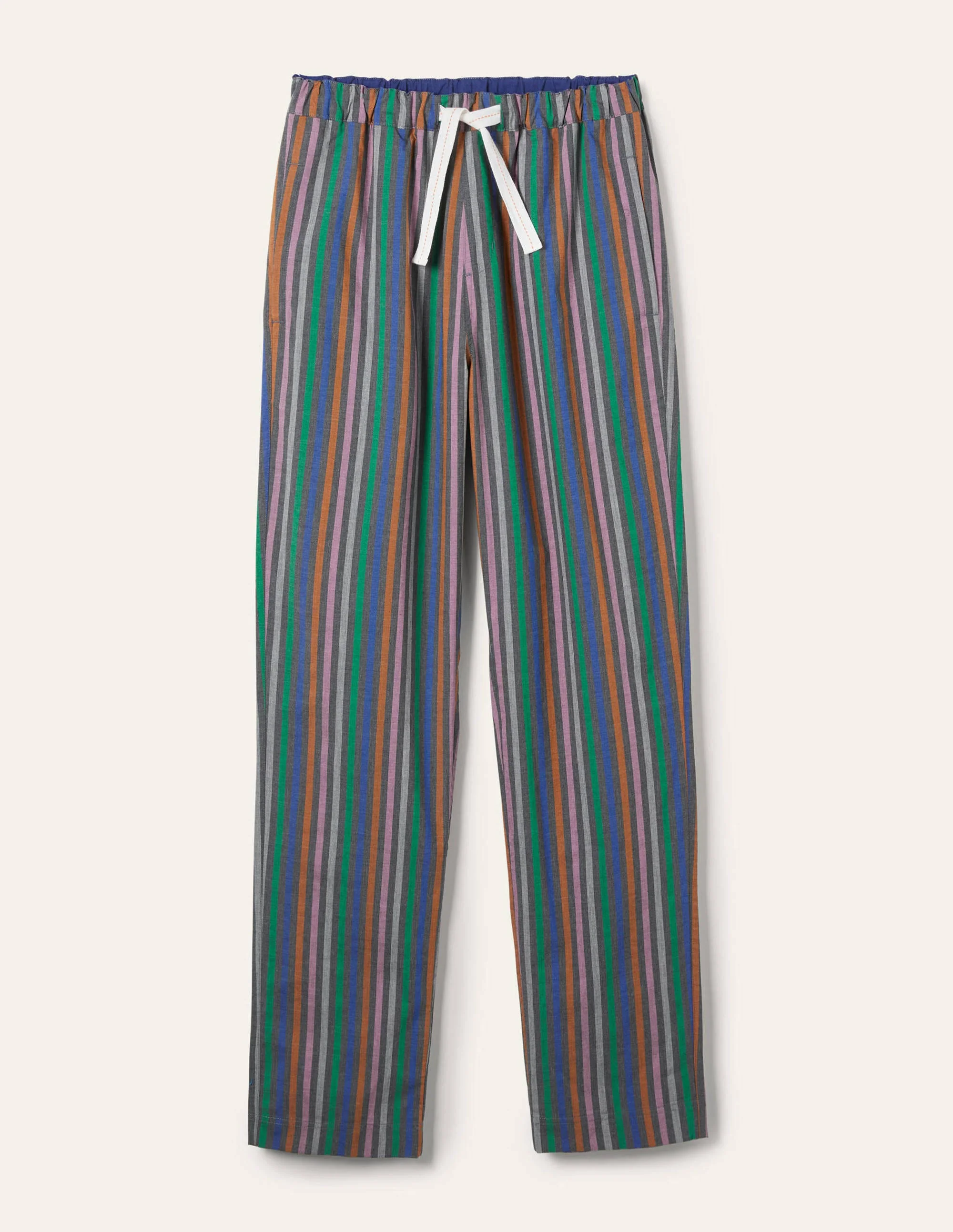 Cotton Poplin Pajama Bottoms-Charcoal Marl Multi Stripe - Image 5