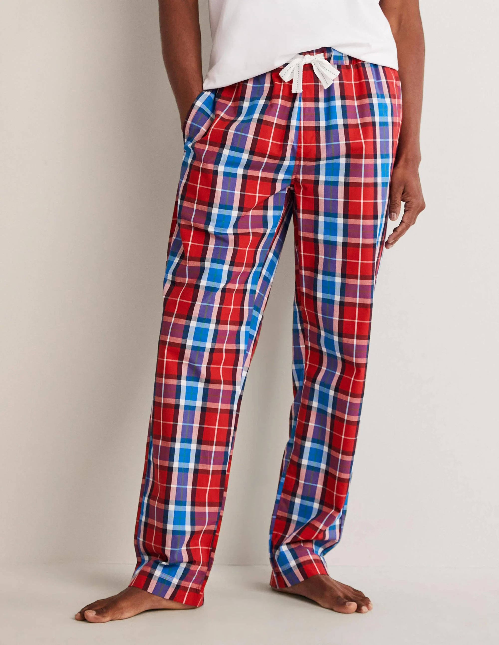 Cotton Poplin Pajama Bottoms-Jalapeno Red Check - Image 2