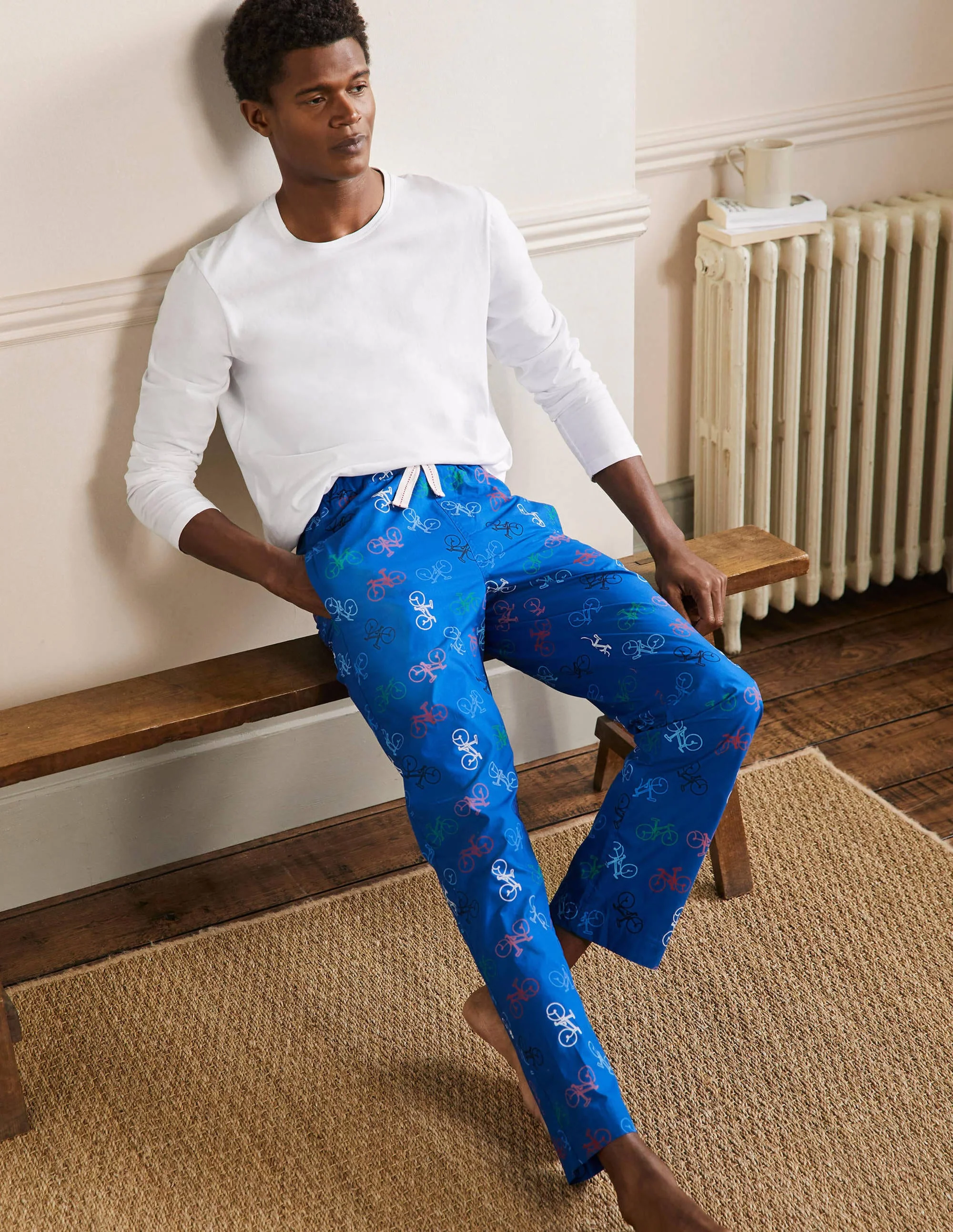 Cotton Poplin Pajama Bottoms-Lapis Blue Bikes