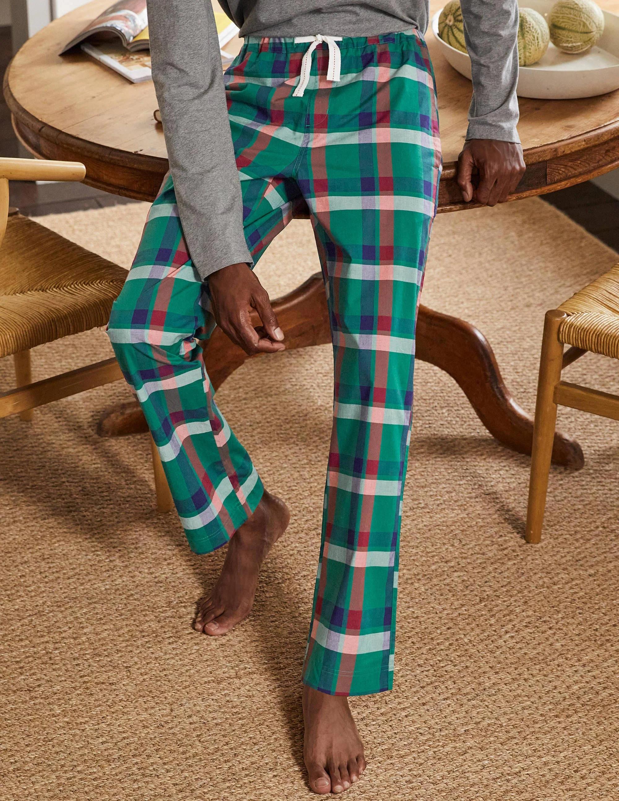 Cotton Poplin Pajama Bottoms-Mountain Meadow Check - Image 4