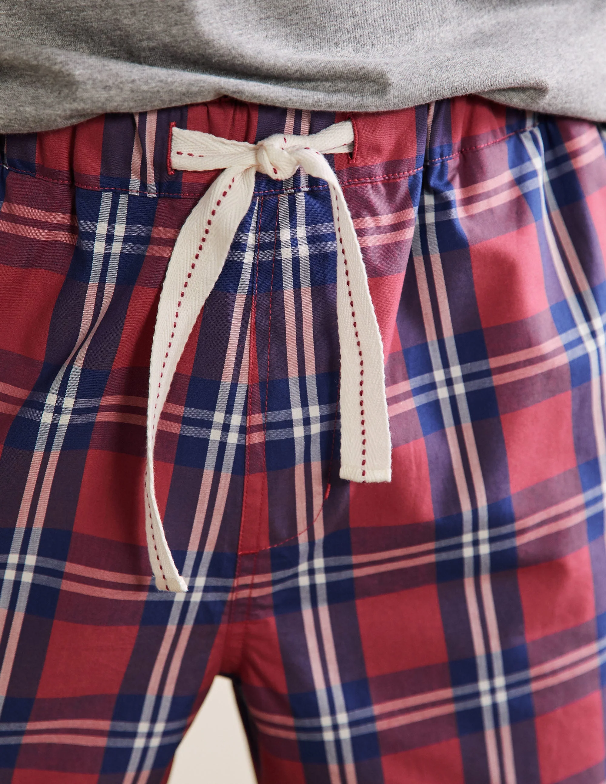 Cotton Poplin Pajama Shorts-Dusky Red/ Presidential Check - Image 2