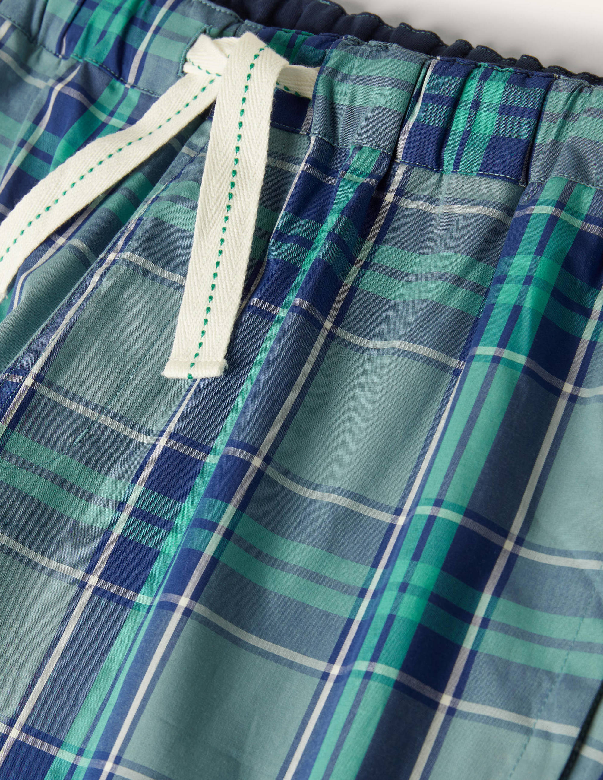Cotton Poplin Pajama Shorts-Storm Blue/Green Check - Image 5
