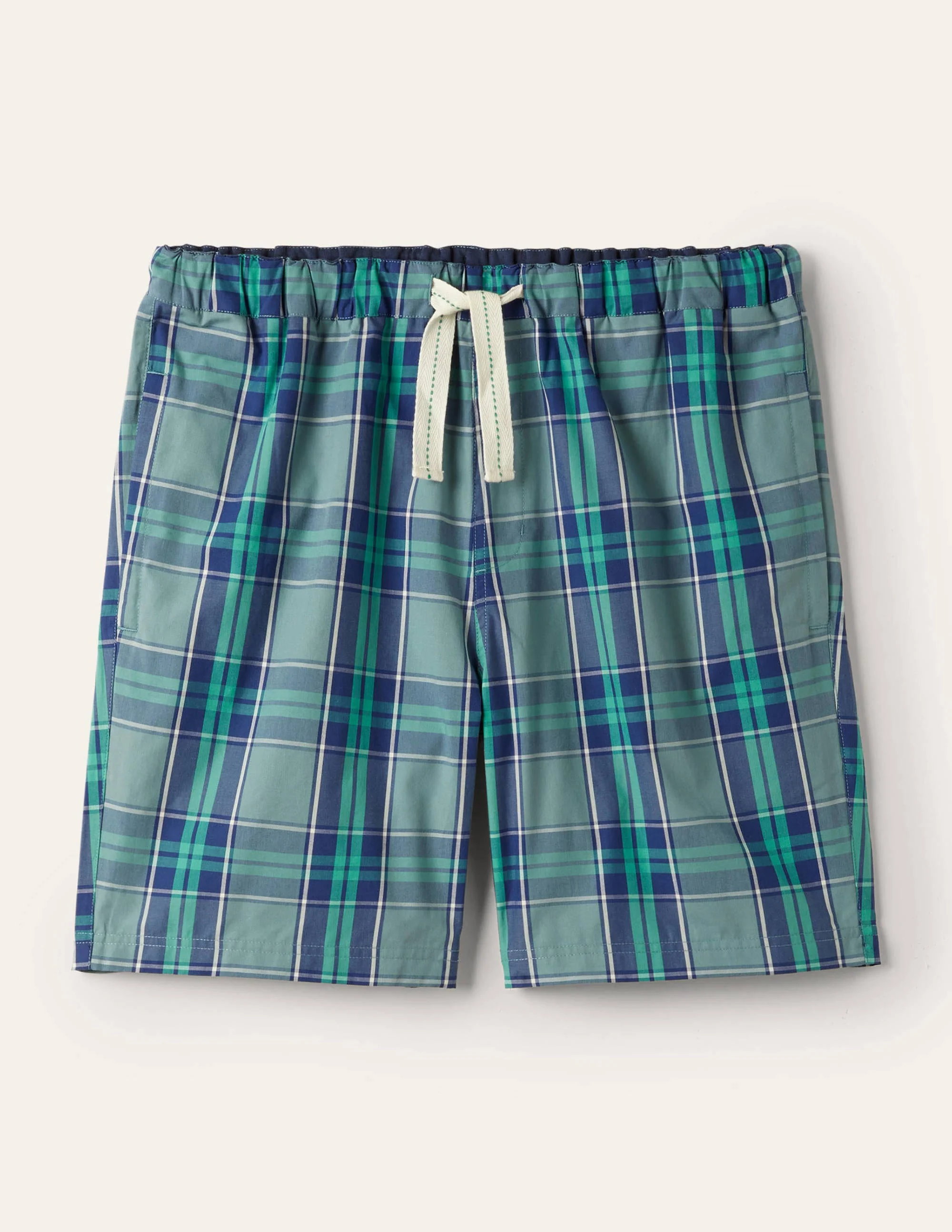 Cotton Poplin Pajama Shorts-Storm Blue/Green Check - Image 6