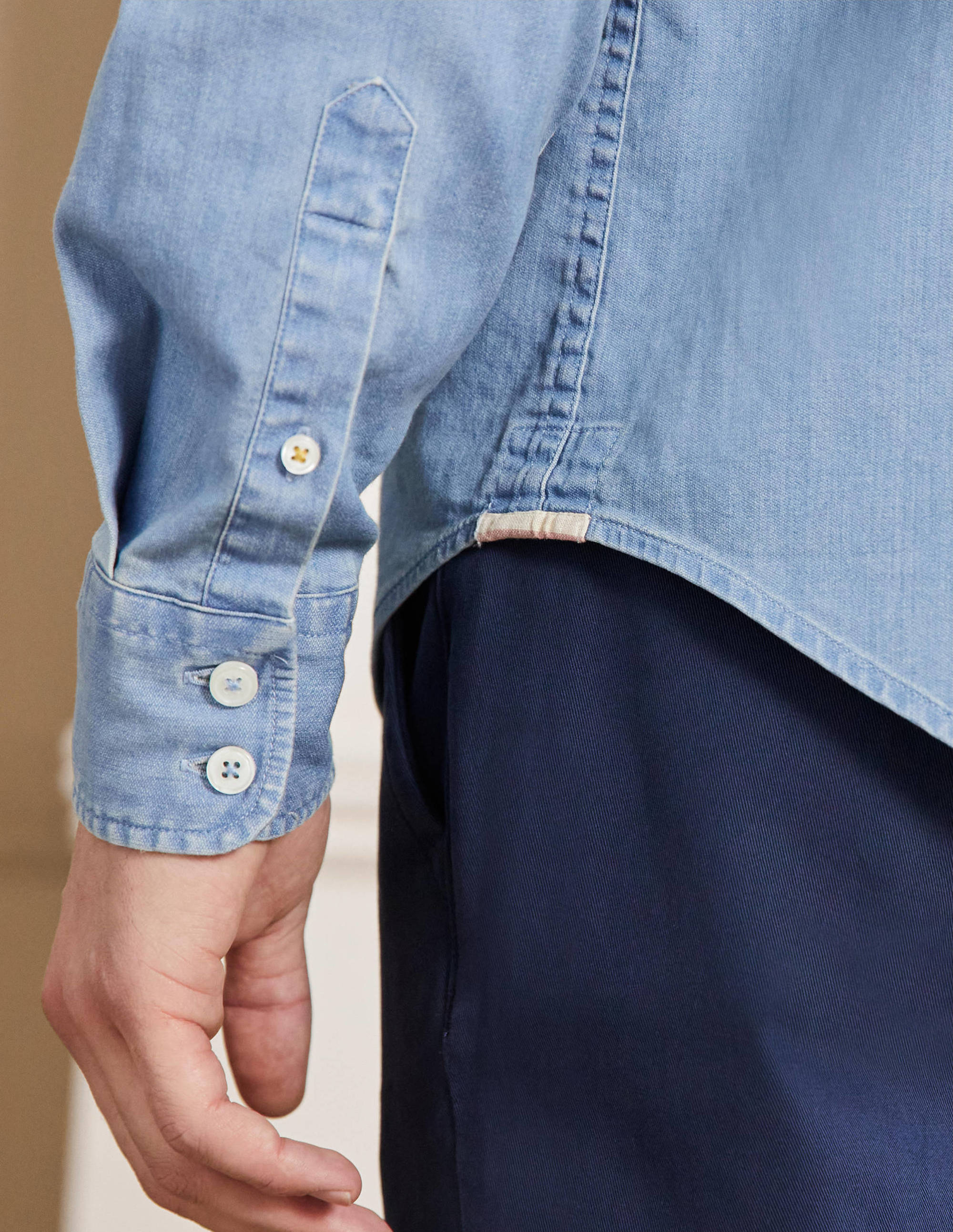 Cutaway Collar Denim Shirt-Light Chambray Blue - Image 2