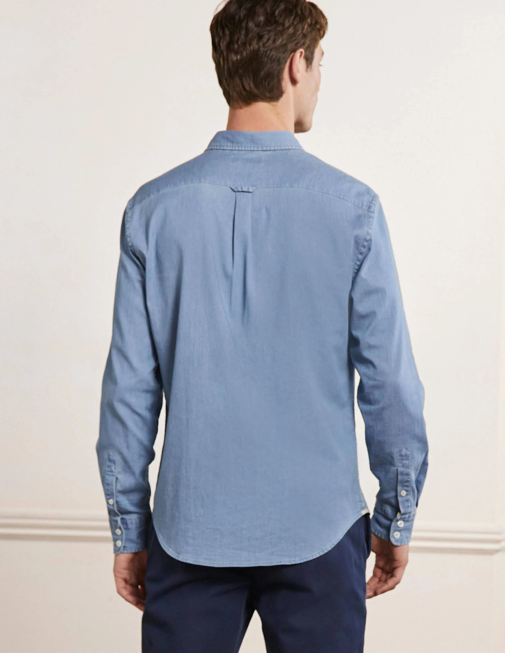 Cutaway Collar Denim Shirt-Light Chambray Blue - Image 3