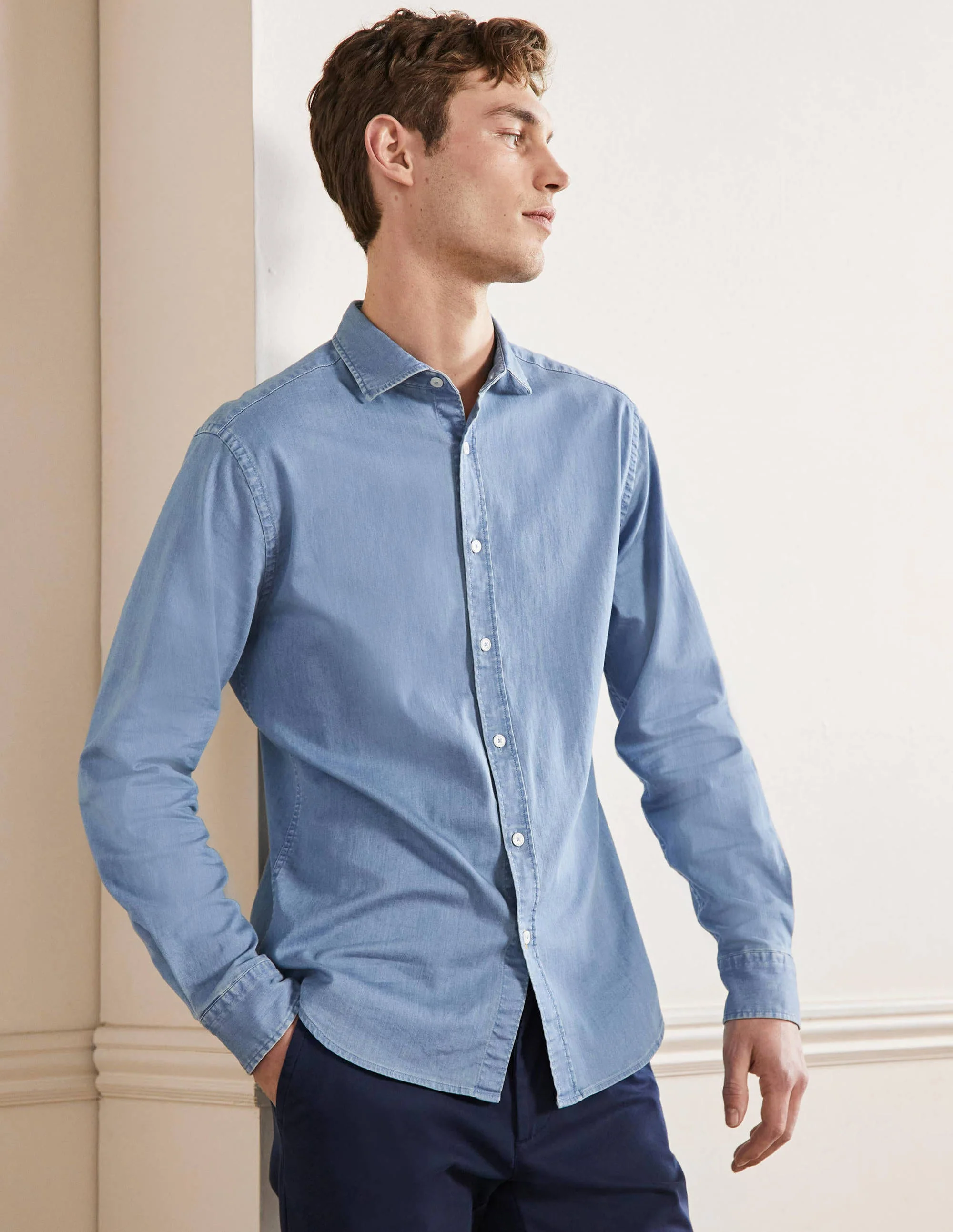 Cutaway Collar Denim Shirt-Light Chambray Blue - Image 4