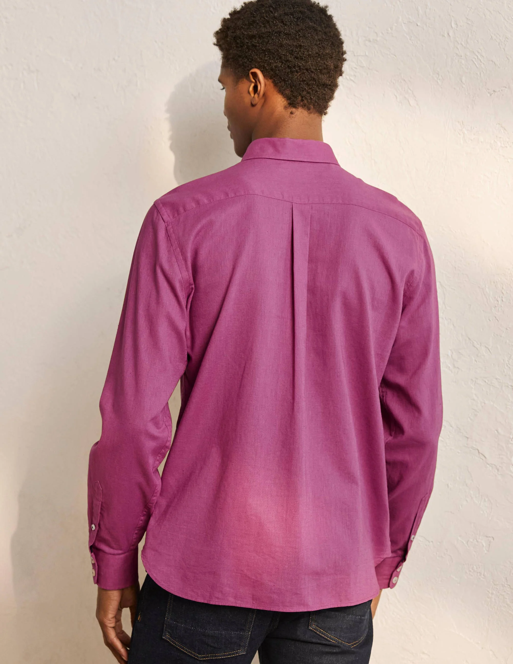 Cutaway Collar Linen Shirt-Berry Mauve - Image 3