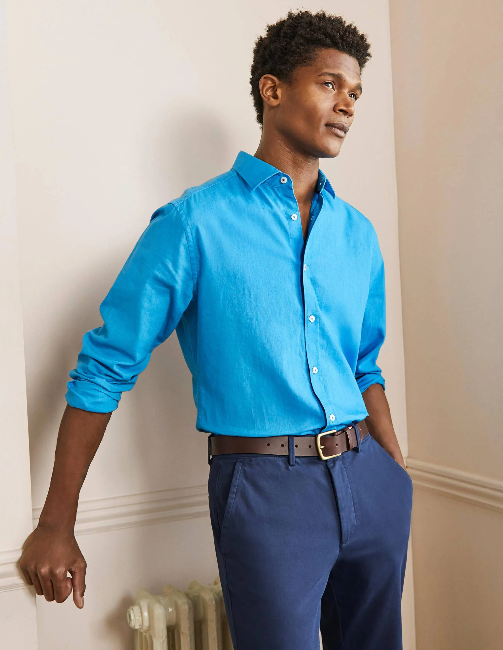 Cutaway Collar Linen Shirt-Blithe