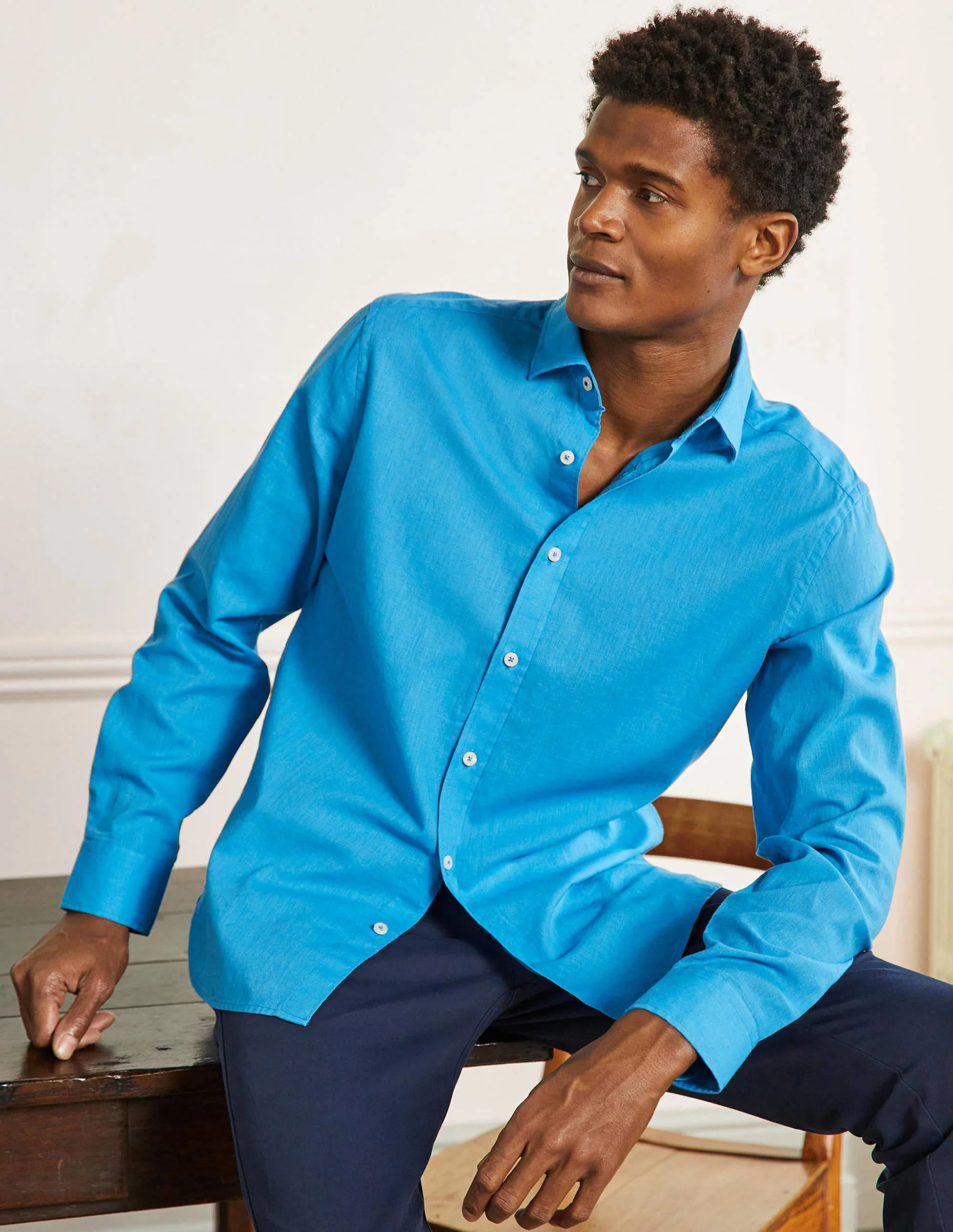 Cutaway Collar Linen Shirt-Blithe - Image 4