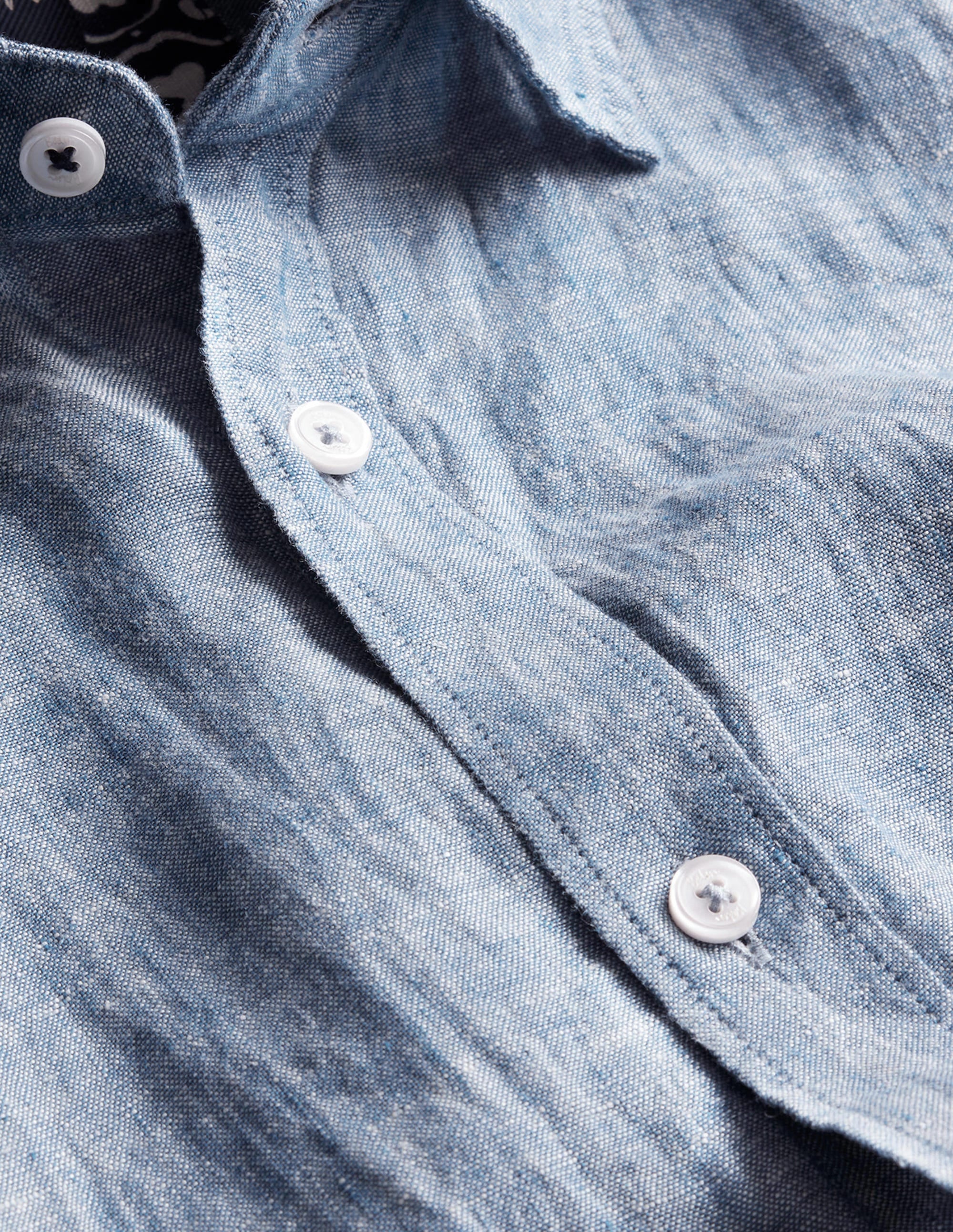 Cutaway Collar Linen Shirt-Blue Chambray - Image 2