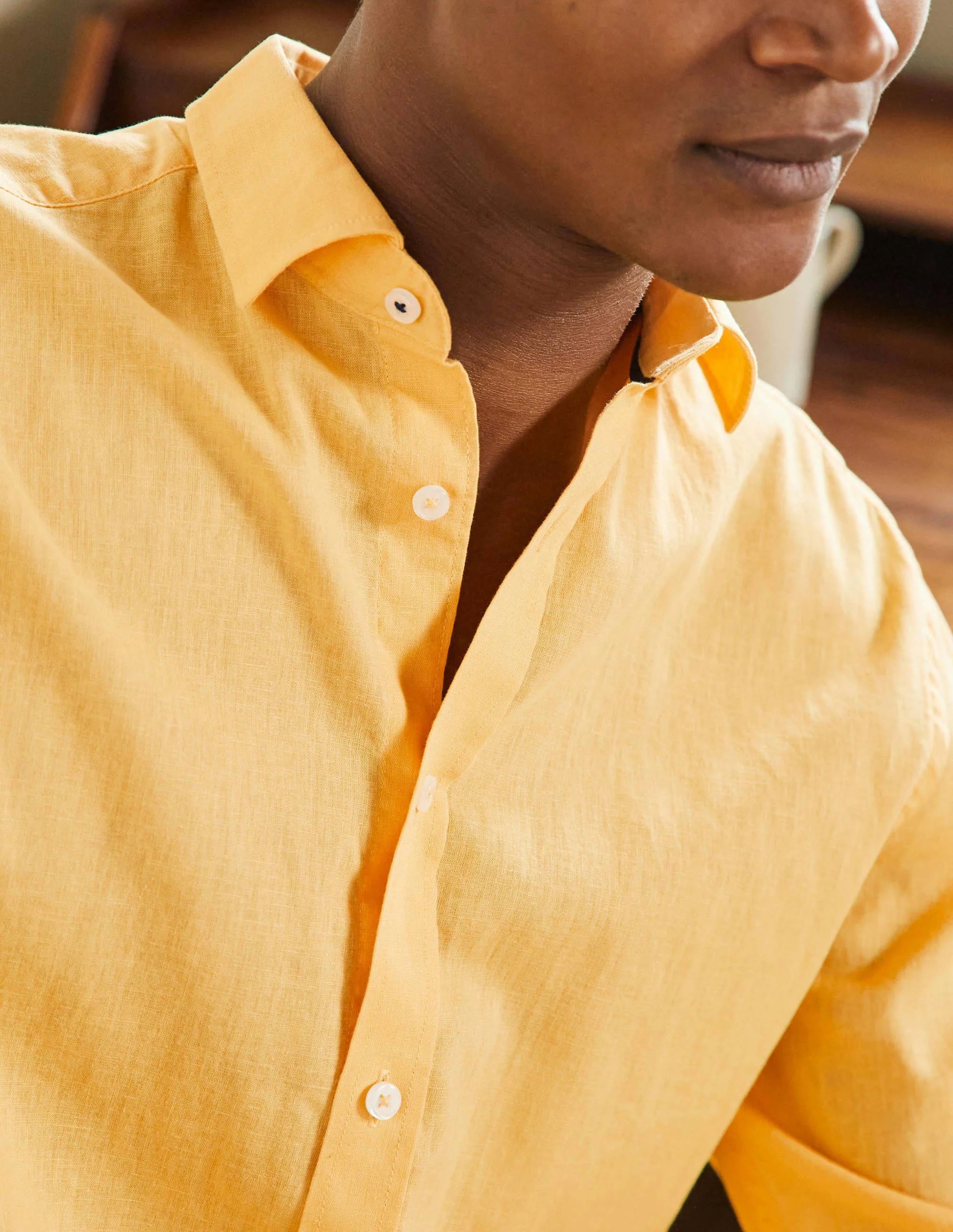 Cutaway Collar Linen Shirt-Cornsilk Yellow - Image 2