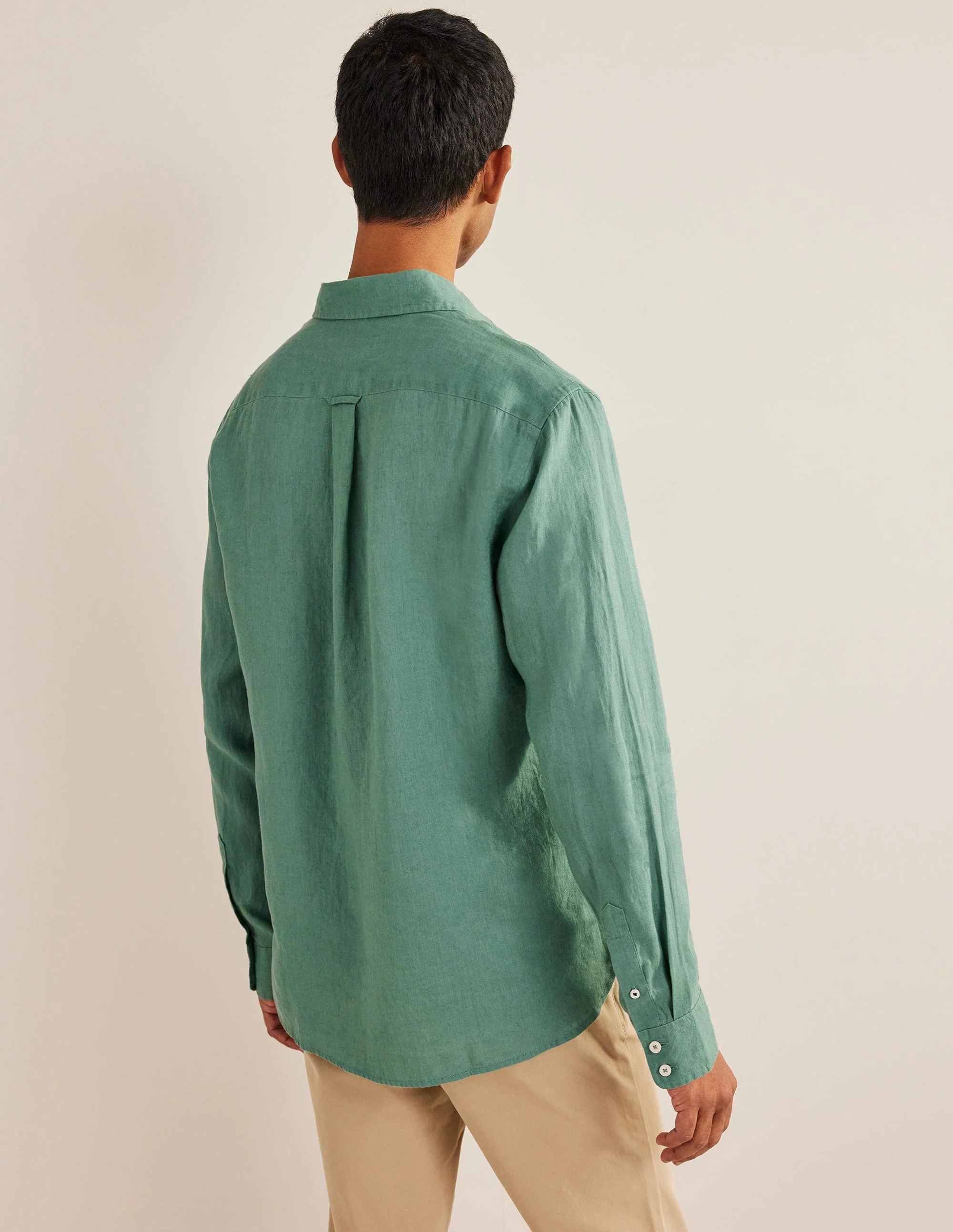 Cutaway Collar Linen Shirt-Deep Sea - Image 3