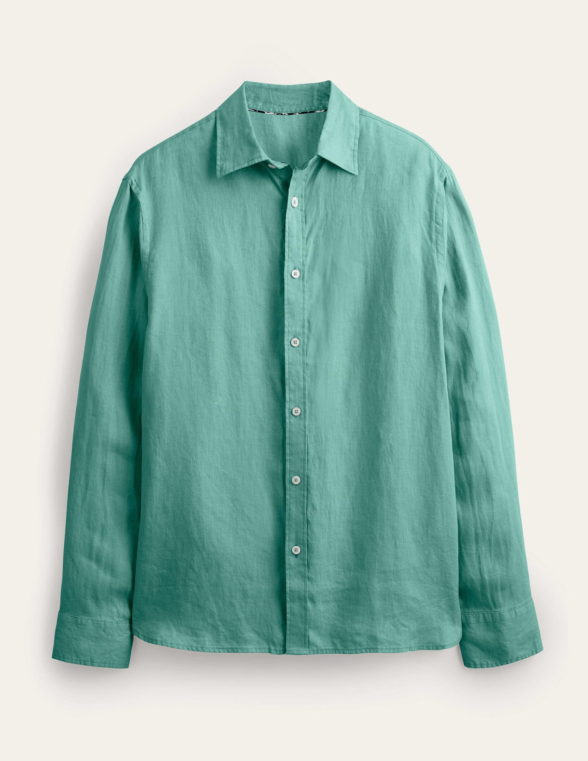 Cutaway Collar Linen Shirt-Deep Sea - Image 5