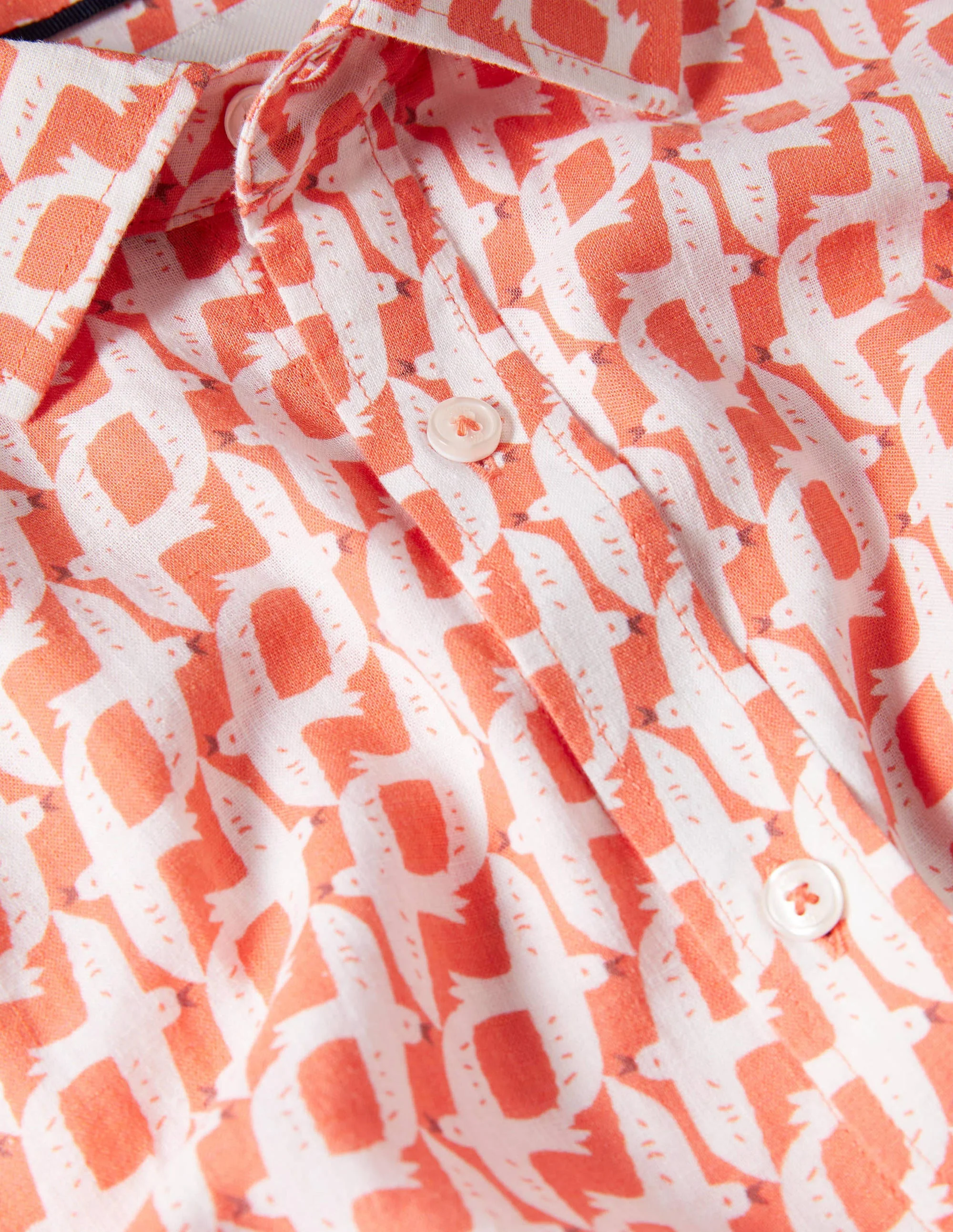 Cutaway Collar Linen Shirt-Dusky Red Seagulls - Image 4