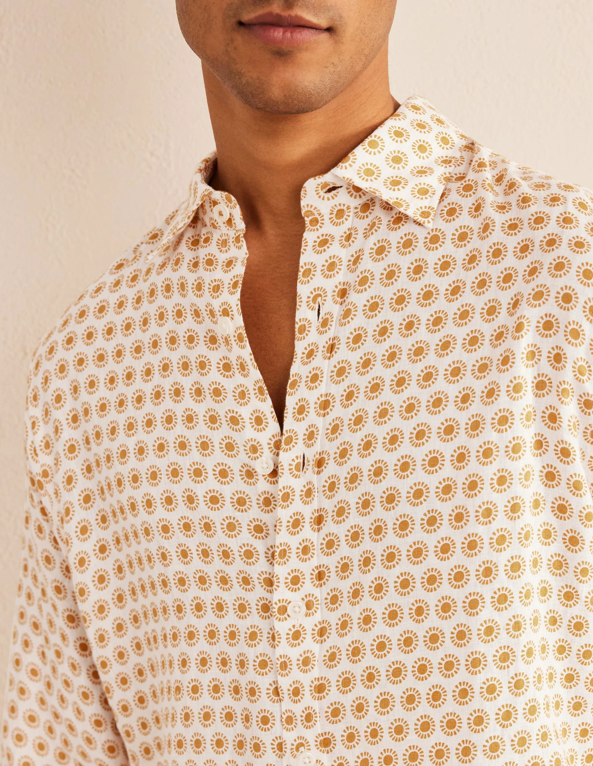 Cutaway Collar Linen Shirt-Harvest Gold Sun - Image 2