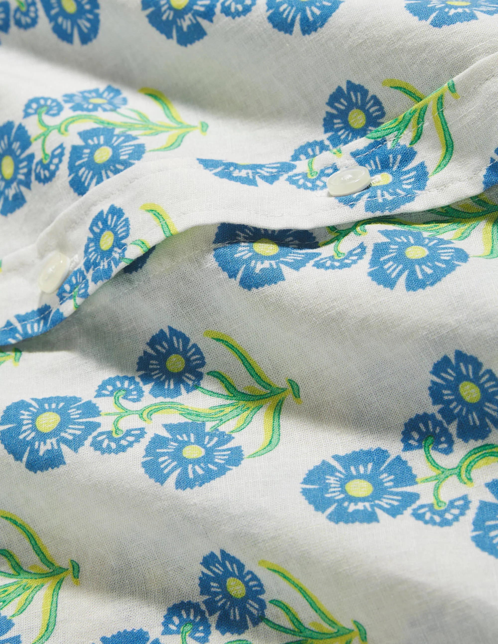 Cutaway Collar Linen Shirt-Molly Mahon Flower Woodblock - Image 6
