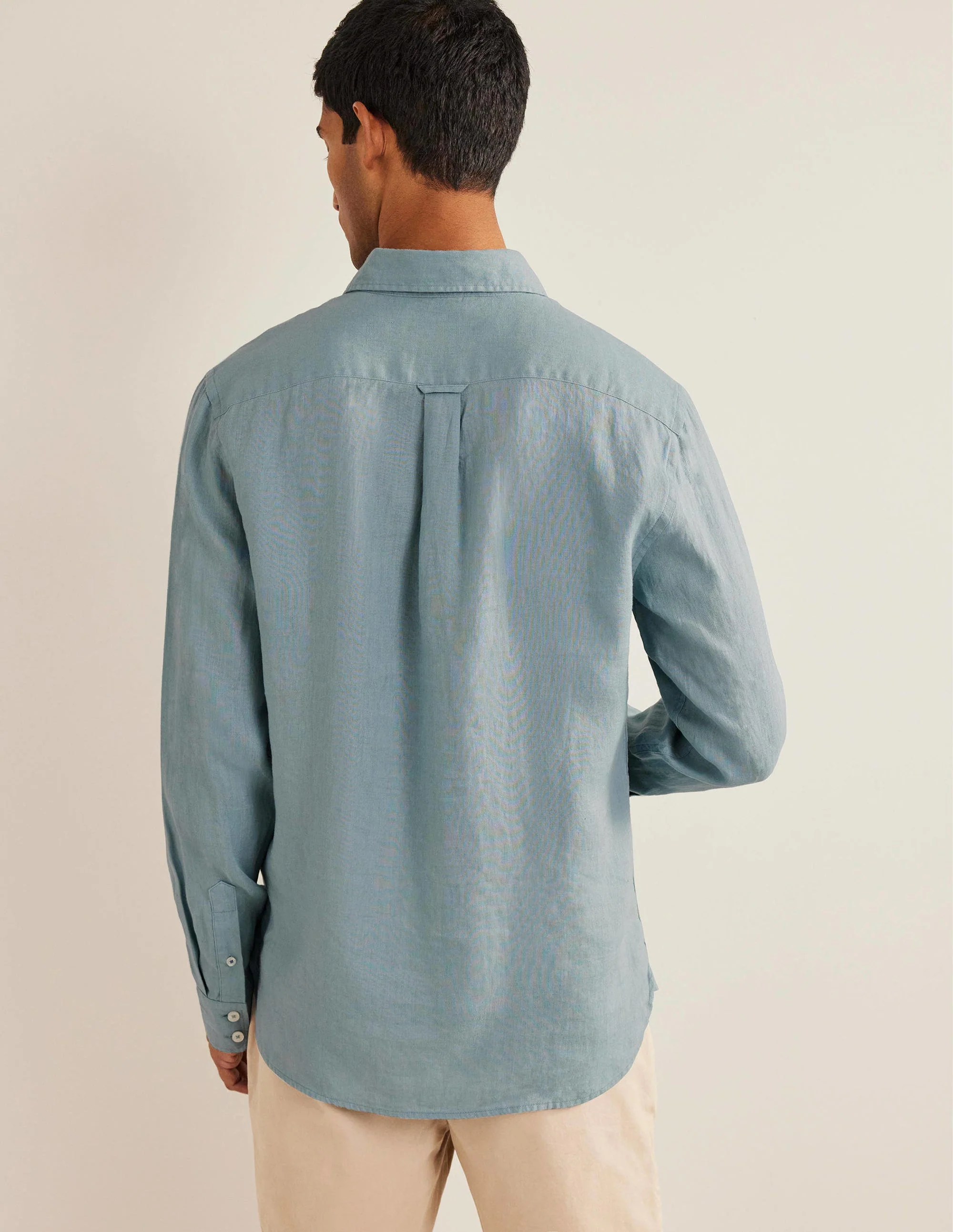Cutaway Collar Linen Shirt-Washed Blue - Image 3