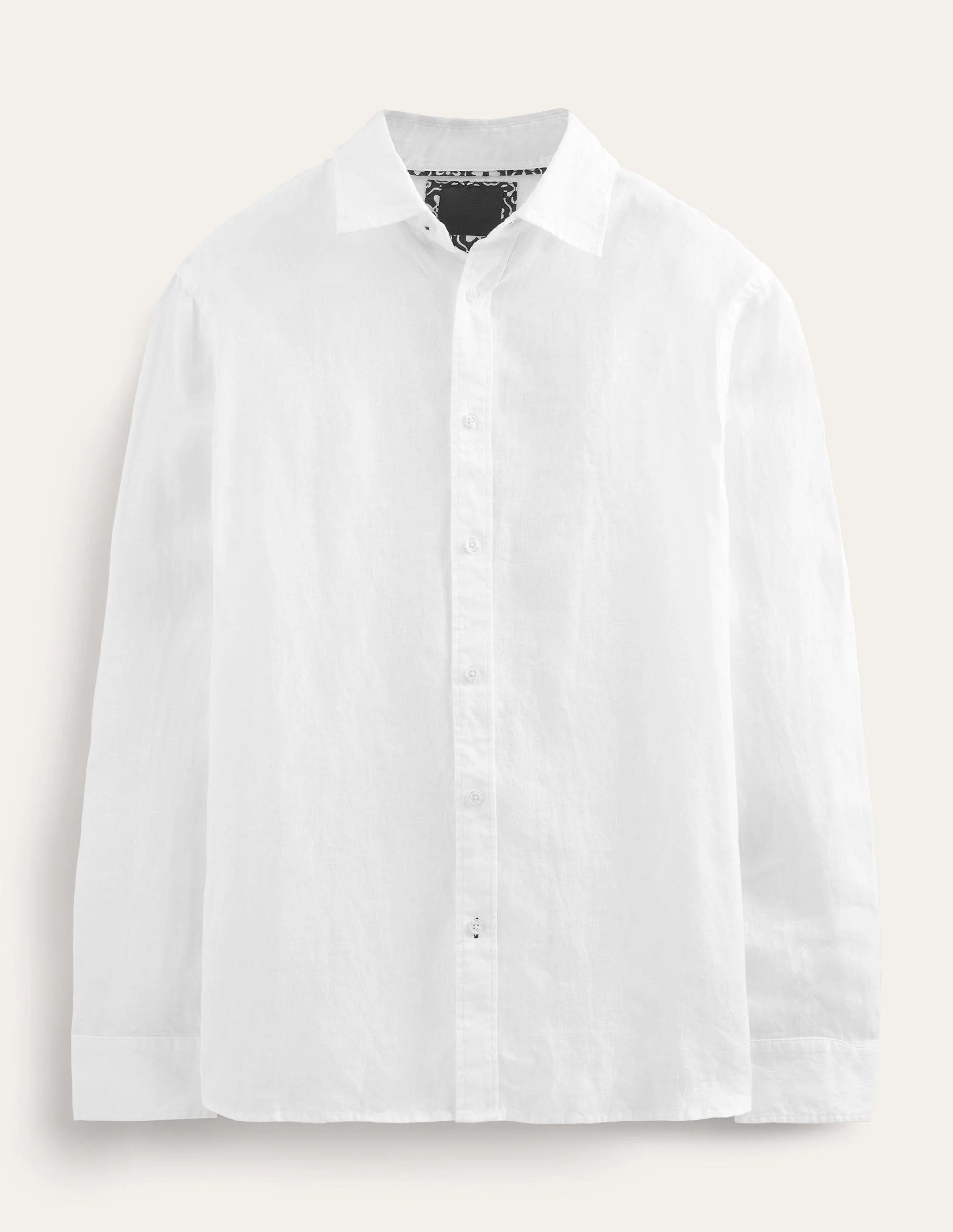 Cutaway Collar Linen Shirt-White - Image 6