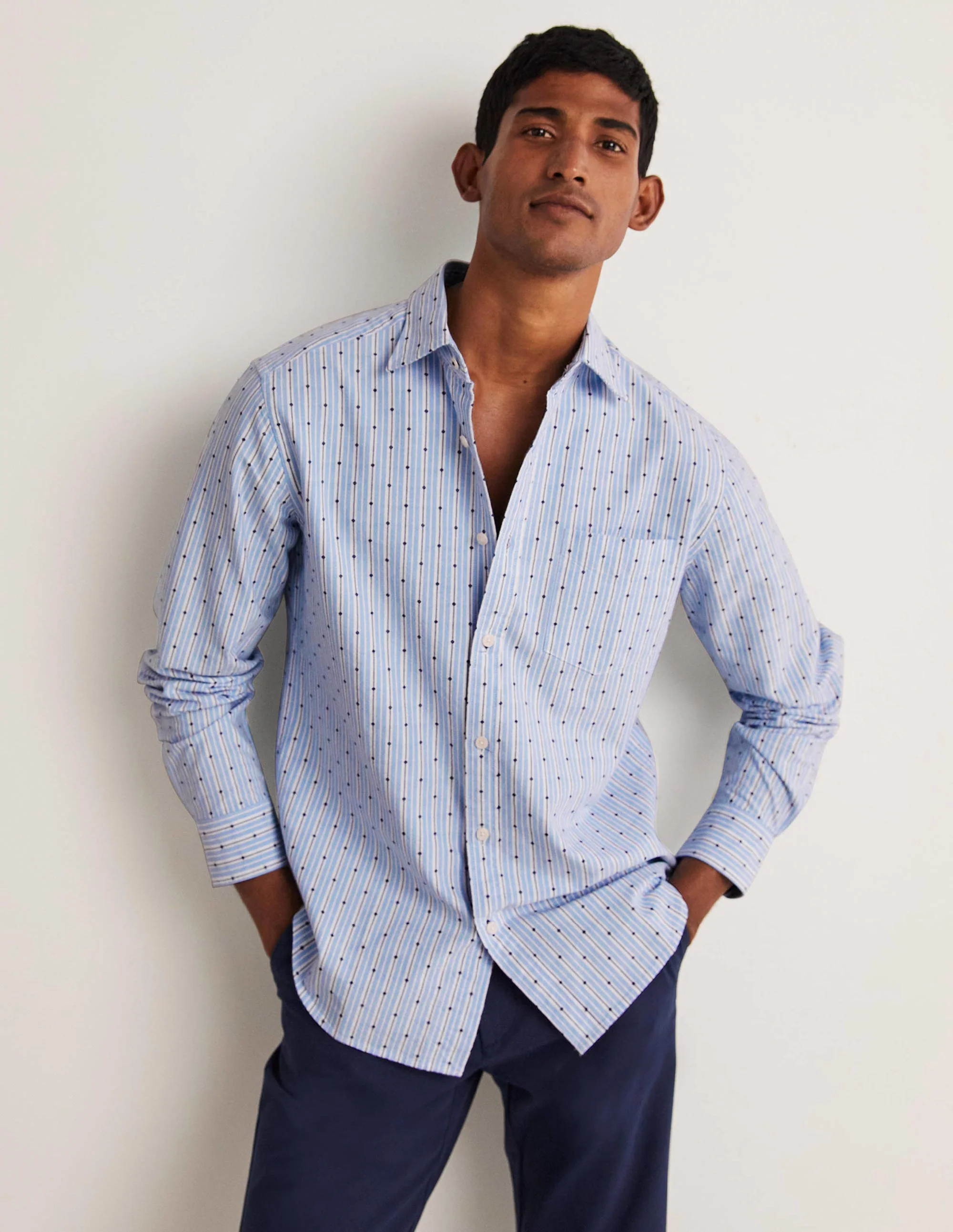 Cutaway Collar Oxford Shirt-Lichen Stripe