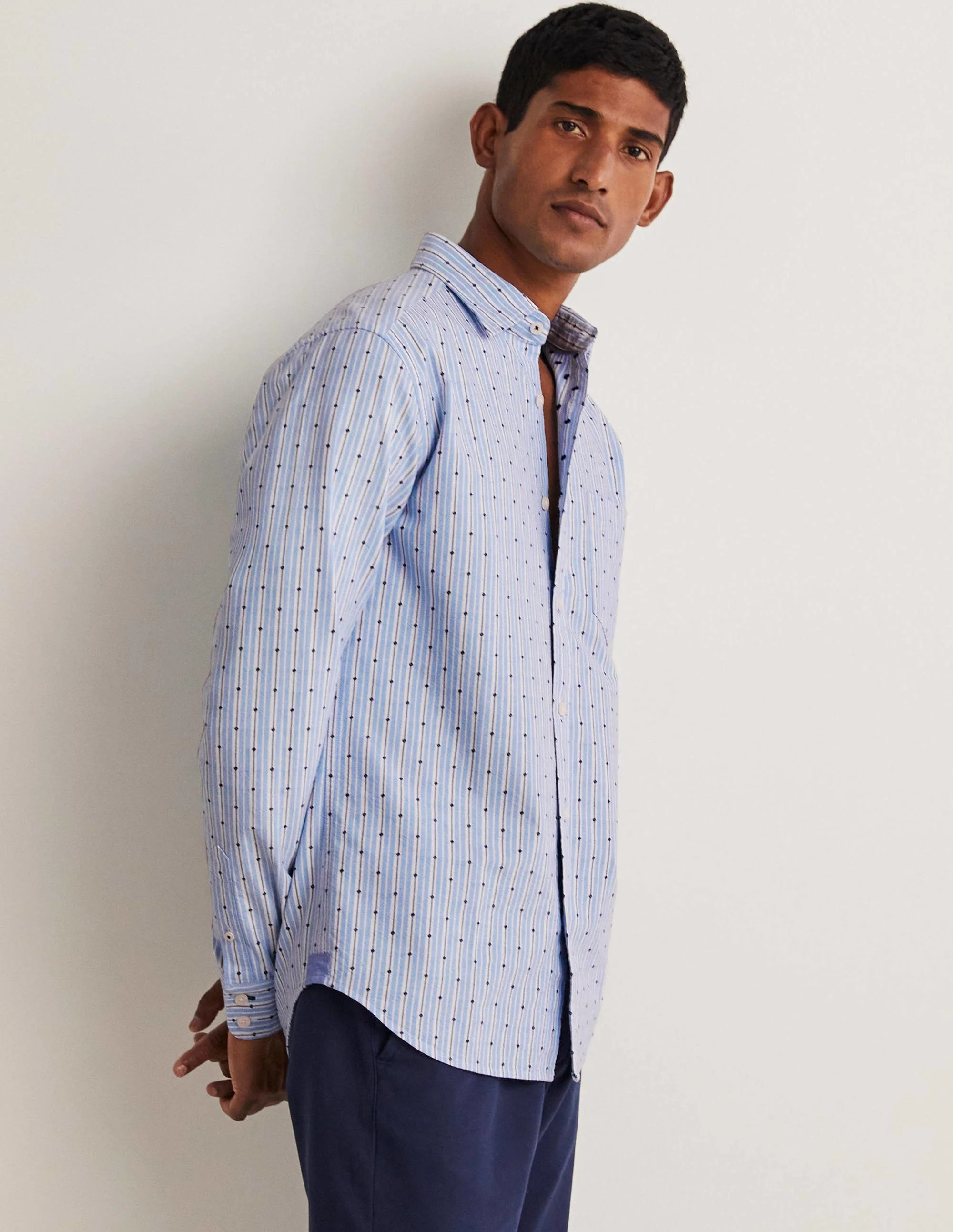 Cutaway Collar Oxford Shirt-Lichen Stripe - Image 4