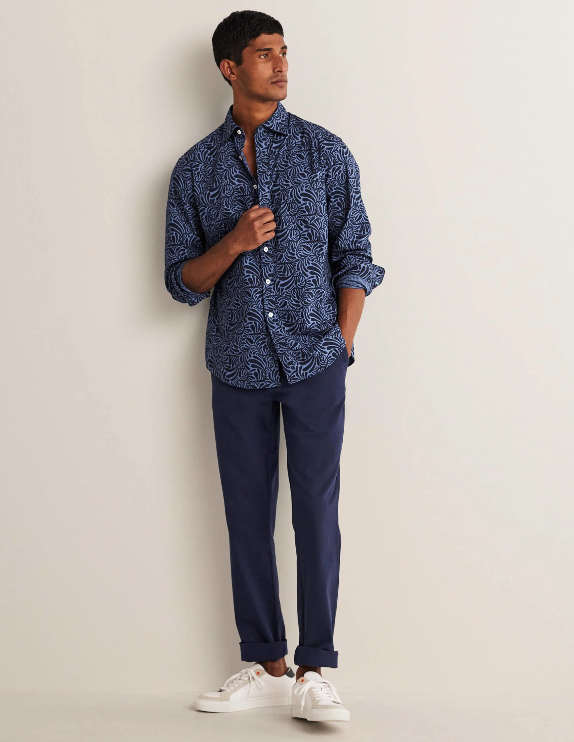Cutaway Collar Poplin Shirt-Blue Leaves - Image 5