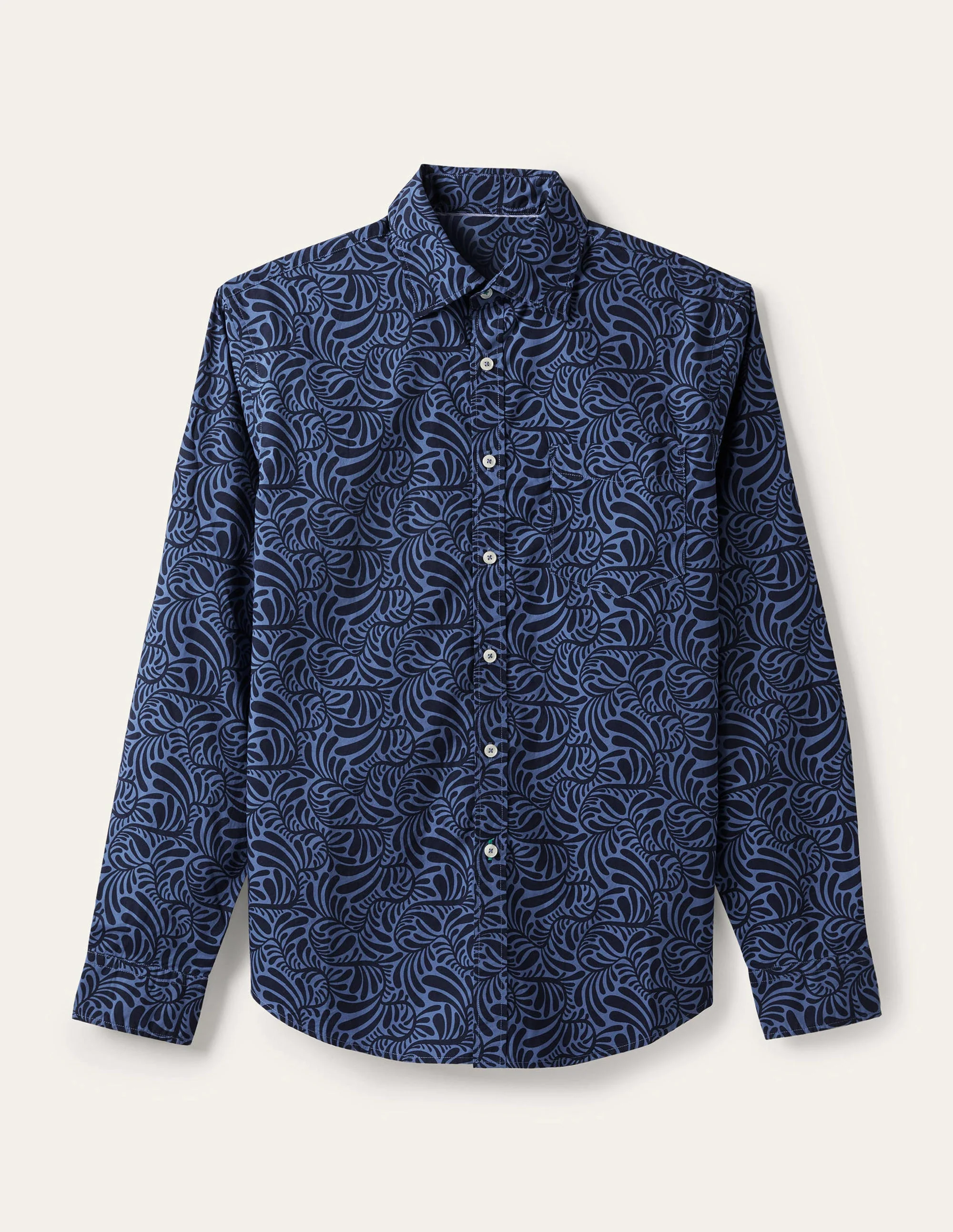 Cutaway Collar Poplin Shirt-Blue Leaves - Image 7