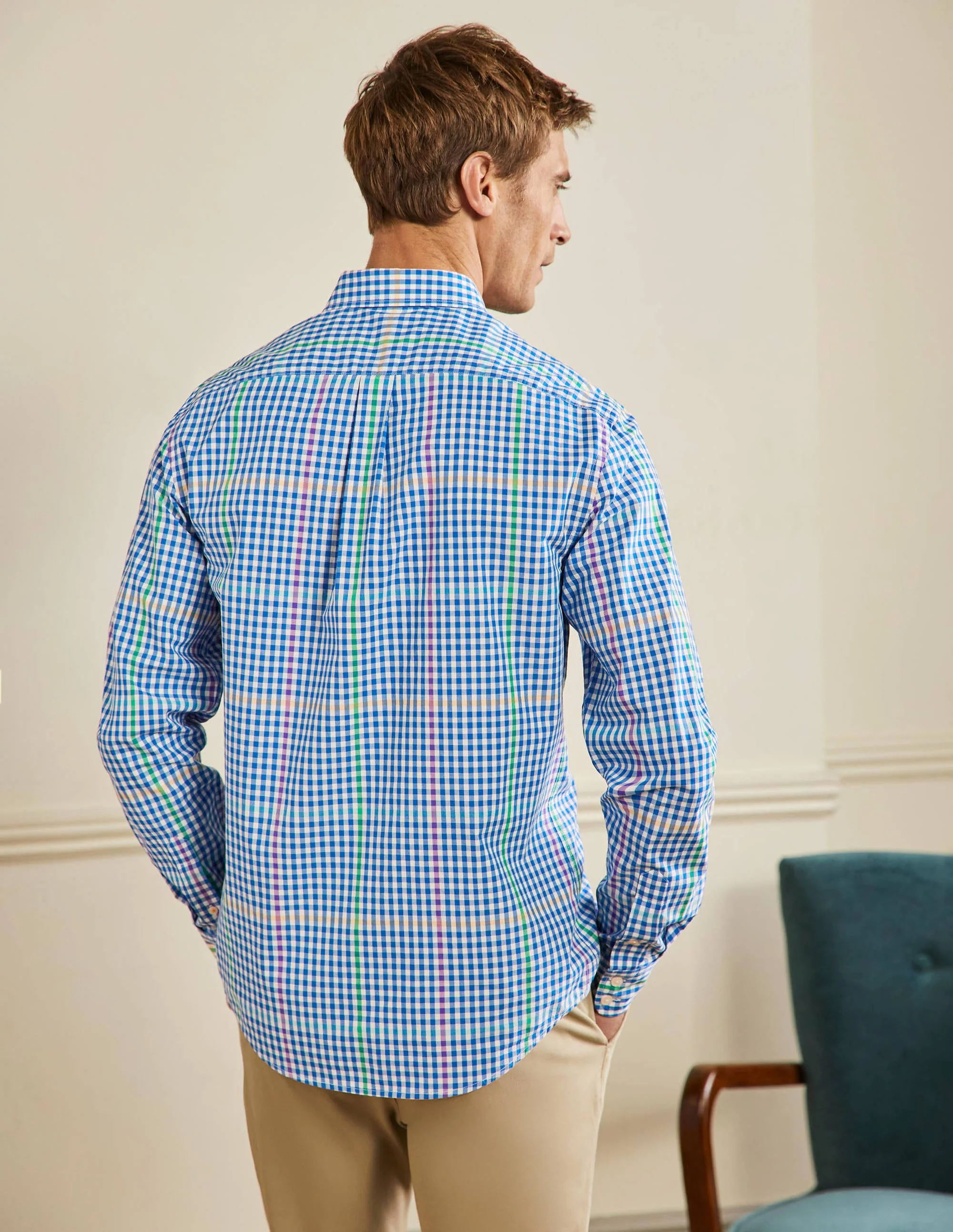 Cutaway Collar Poplin Shirt-Duke and Cornsilk Check - Image 3