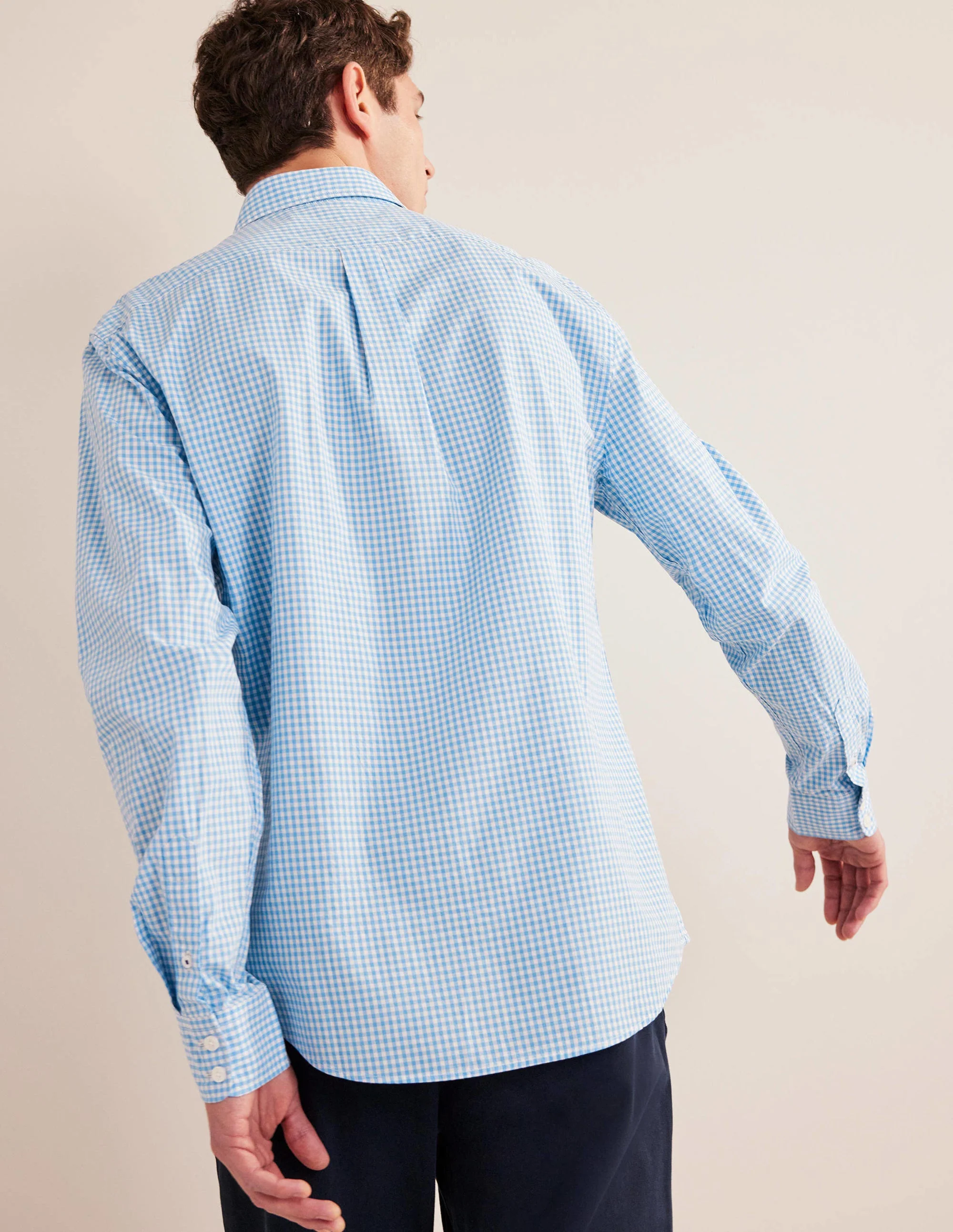 Cutaway Collar Poplin Shirt-Lichen Blue Gingham - Image 3