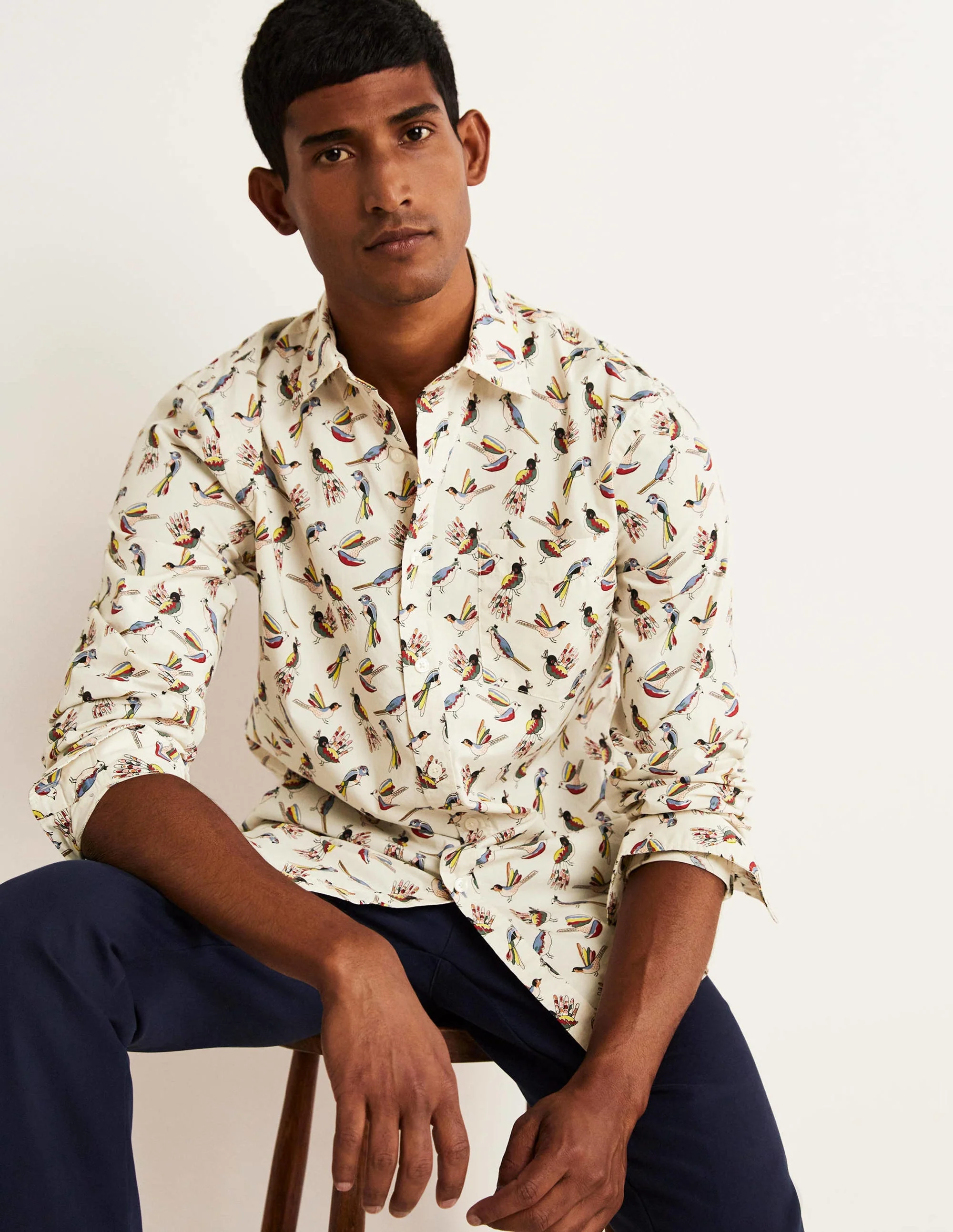 Cutaway Collar Poplin Shirt-Multi Birds - Image 5
