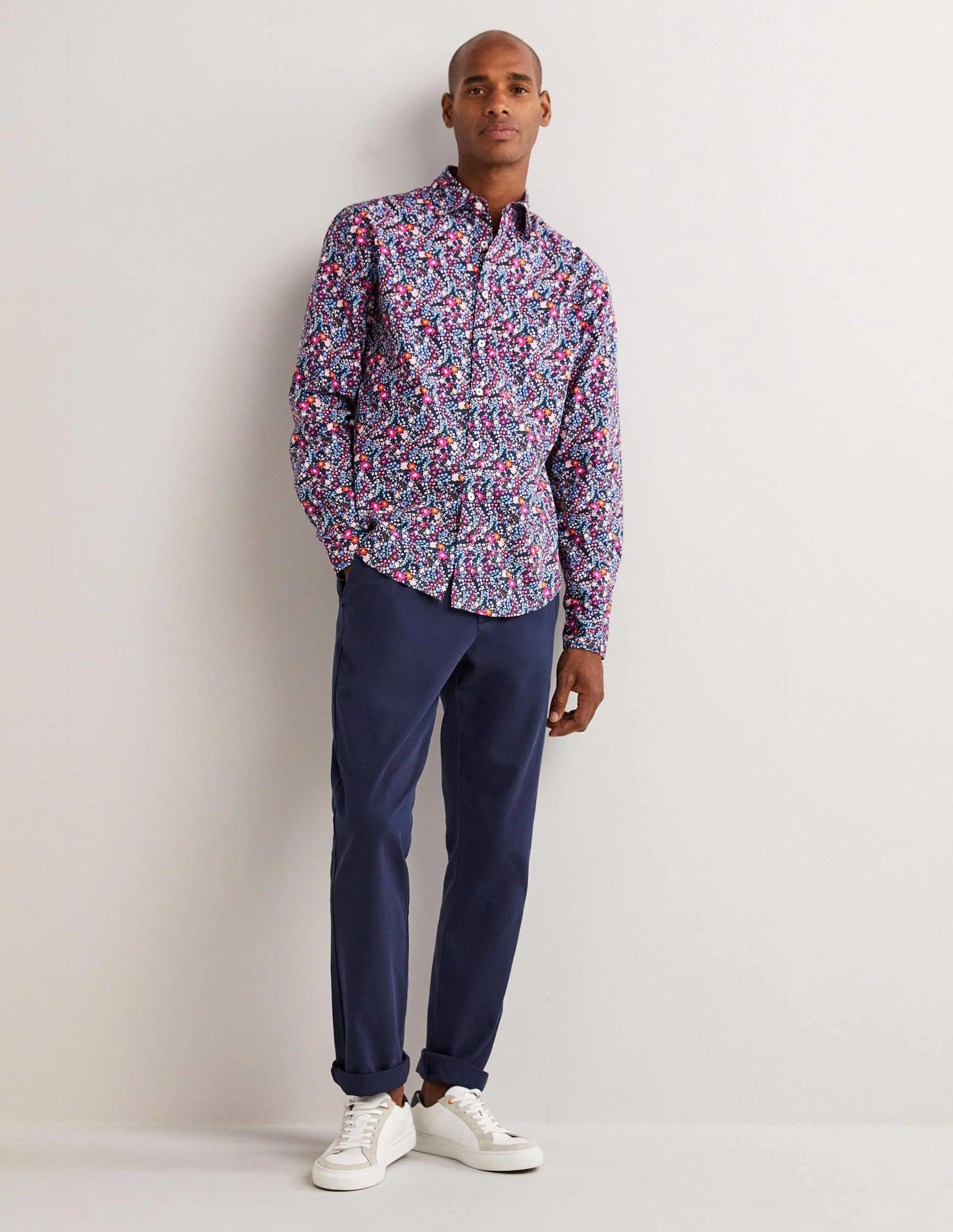 Cutaway Collar Poplin Shirt-Navy Multi Floral - Image 5