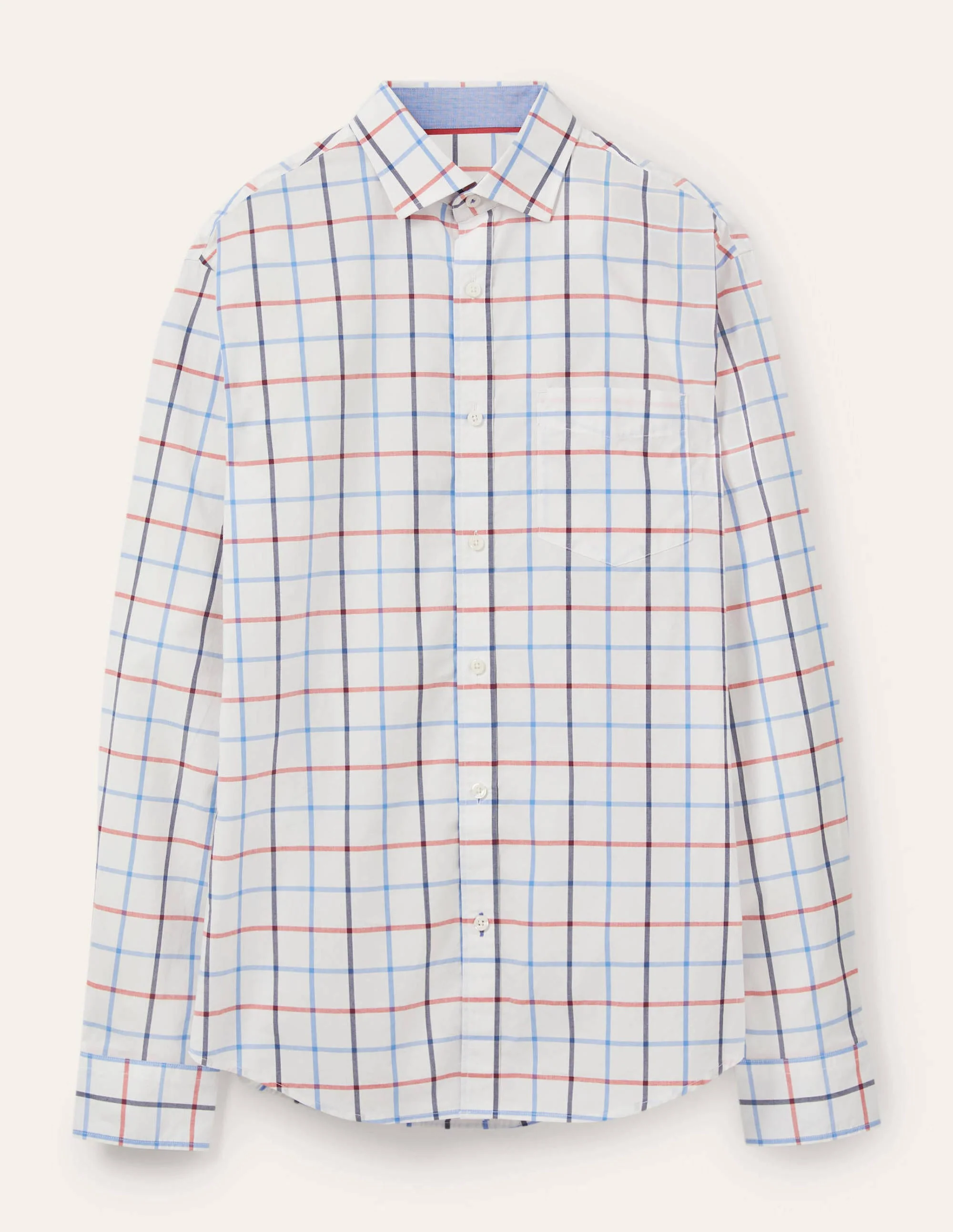 Cutaway Collar Poplin Shirt-Red and Snowdrop Check - Image 6